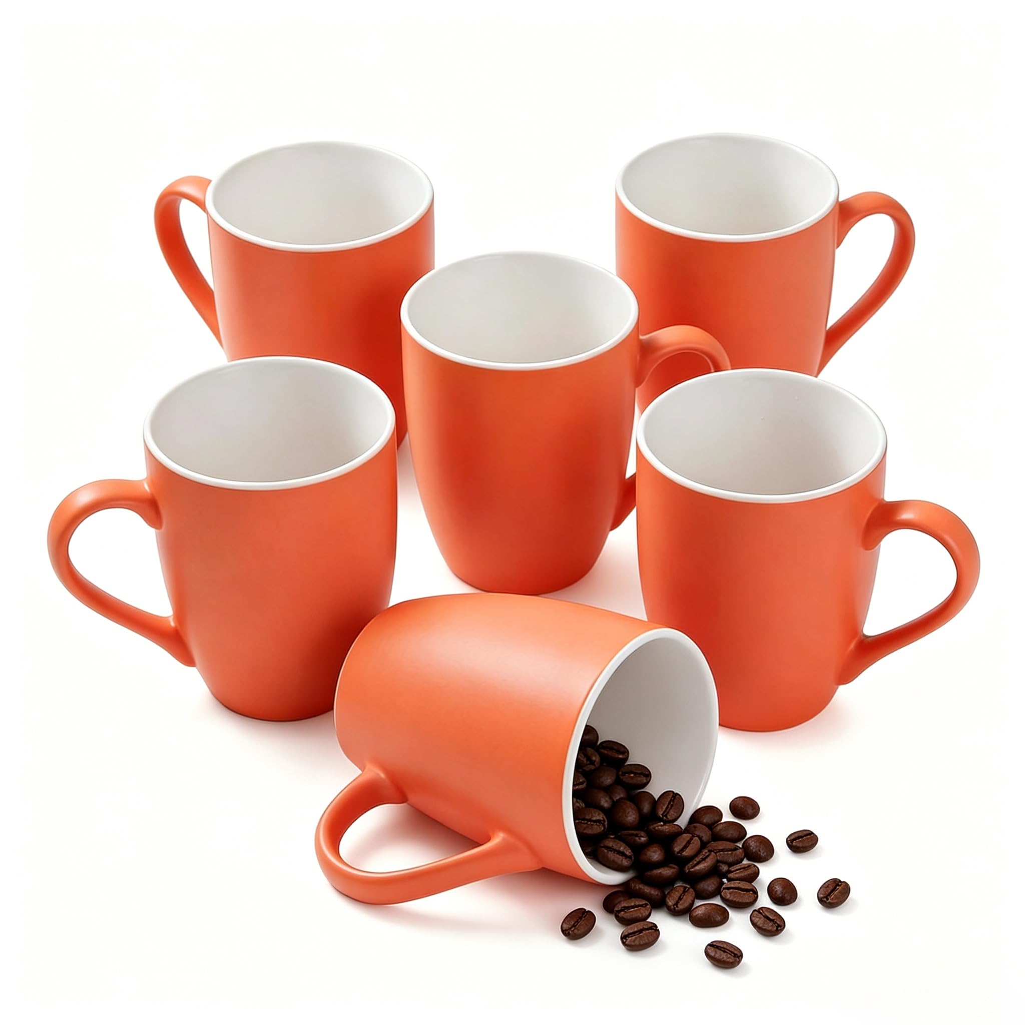 JORMEY 6Piece 12oz Ceramic Coffee Mugs with Handles, Microwave & Dishwasher Safe, Ideal for Latte, Cappuccino and Hot Tea (Oran
