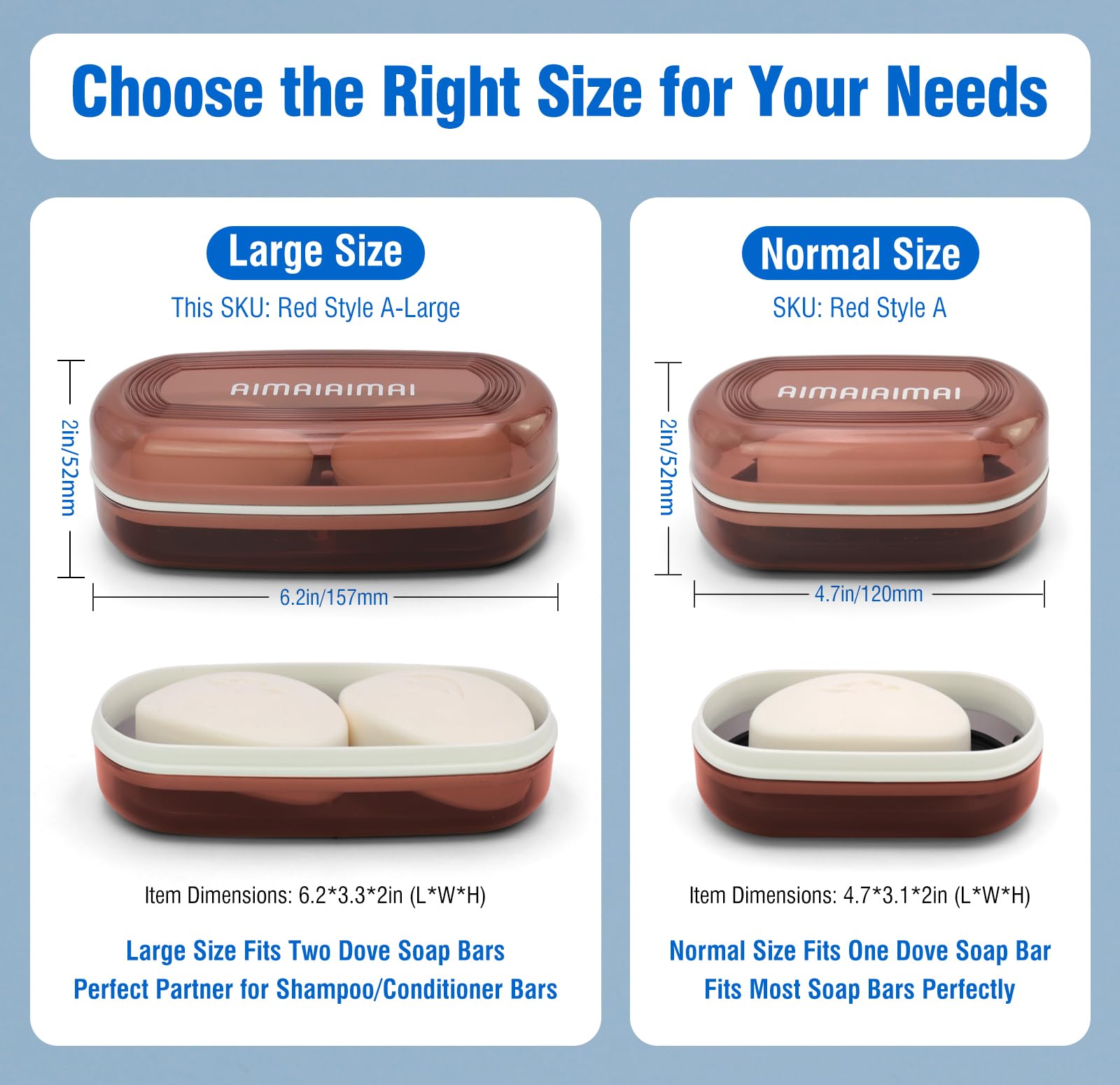 Aimaiaimai Bar Shampoo Holder, Travel Soap Container, Large Soap Box, Soap Dish With Draining Layer, Soap Case For Bathroom, Tra