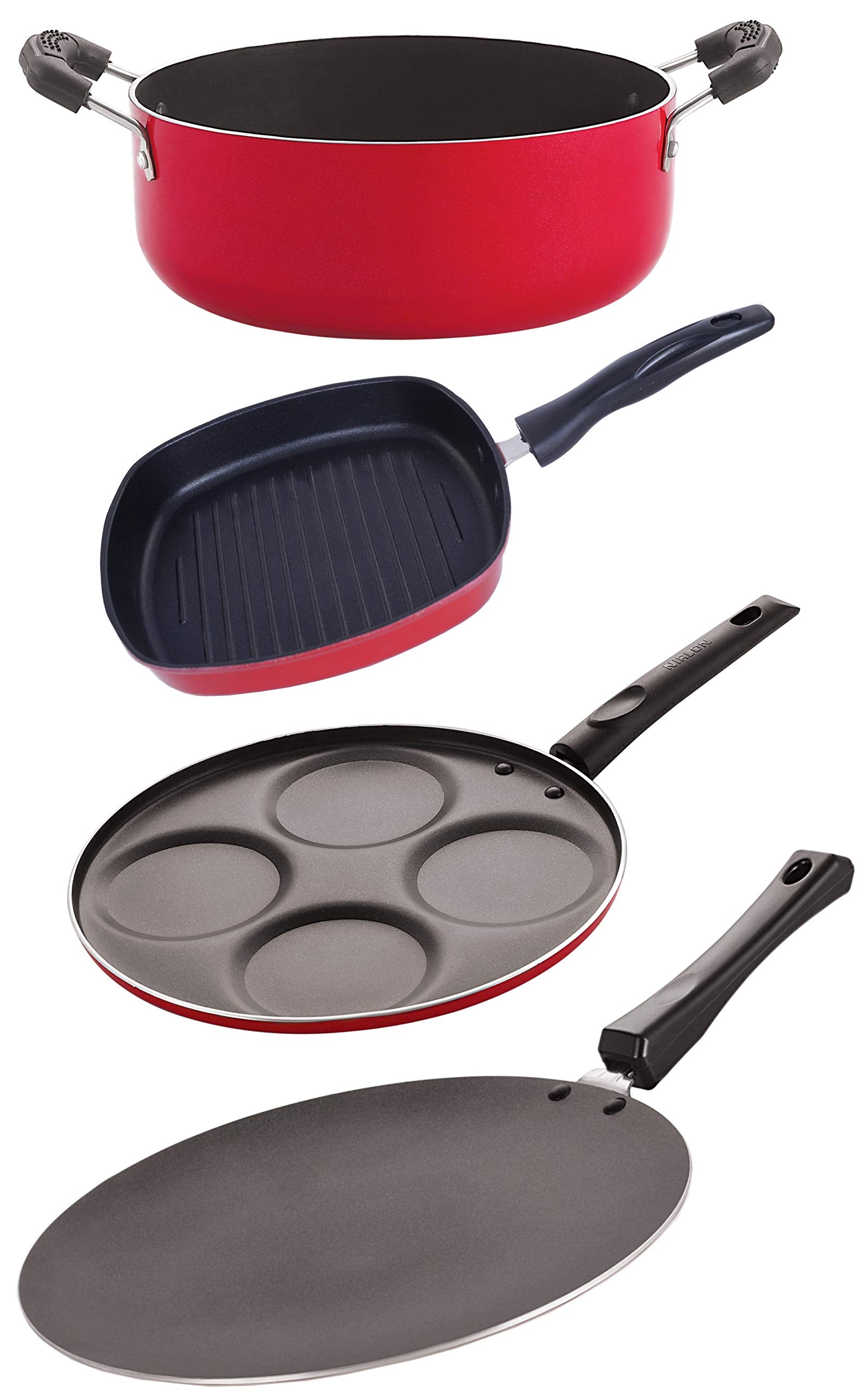 Nirlon Nonstick Coating Aluminium Heat Resistance Cookware Gift 4 Pieces Set Fer With Bakelite Handle For Superior Grip (Concave
