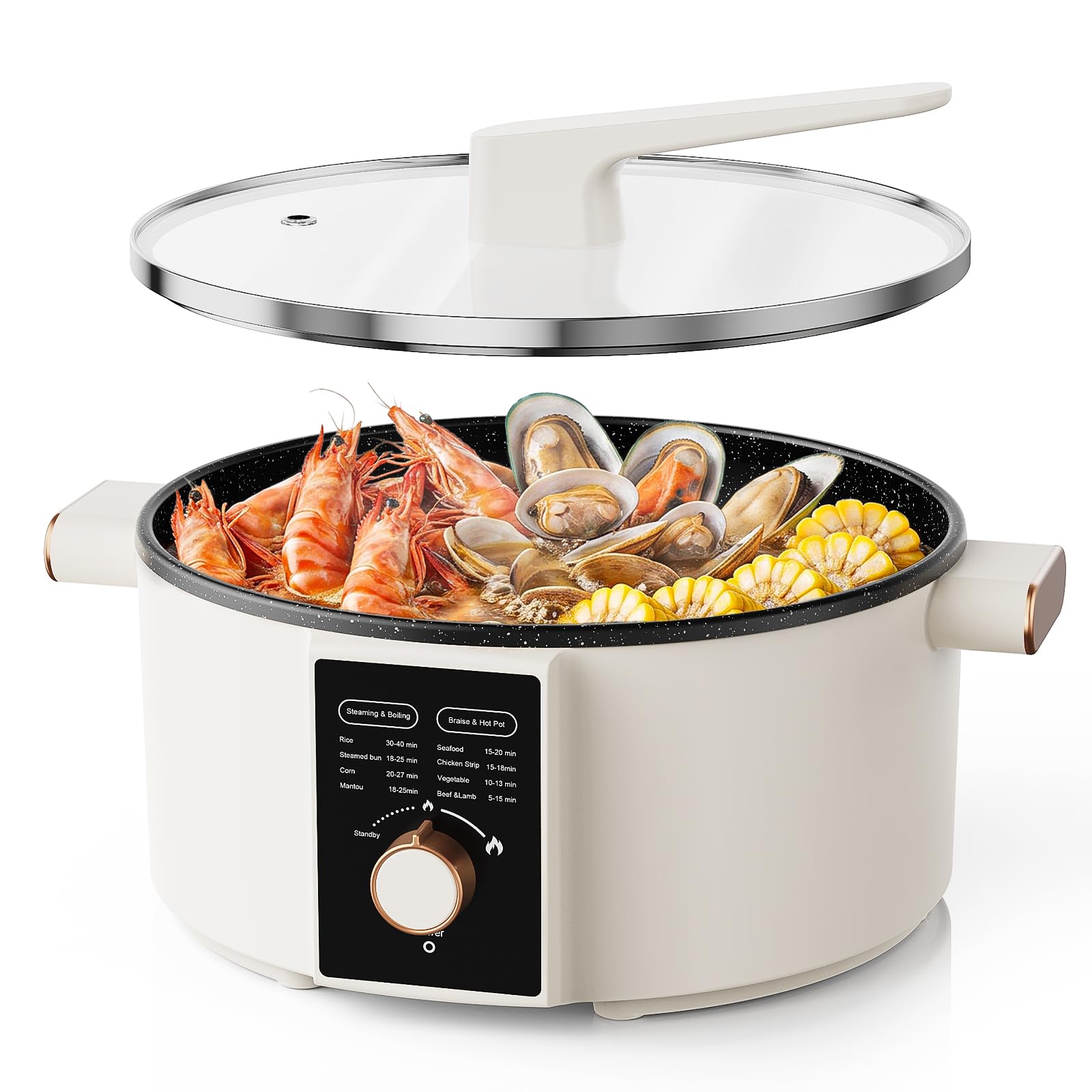 5L Hot Pot Electric, 1300W NonStick Electric Pot for Cooking, Dual Power