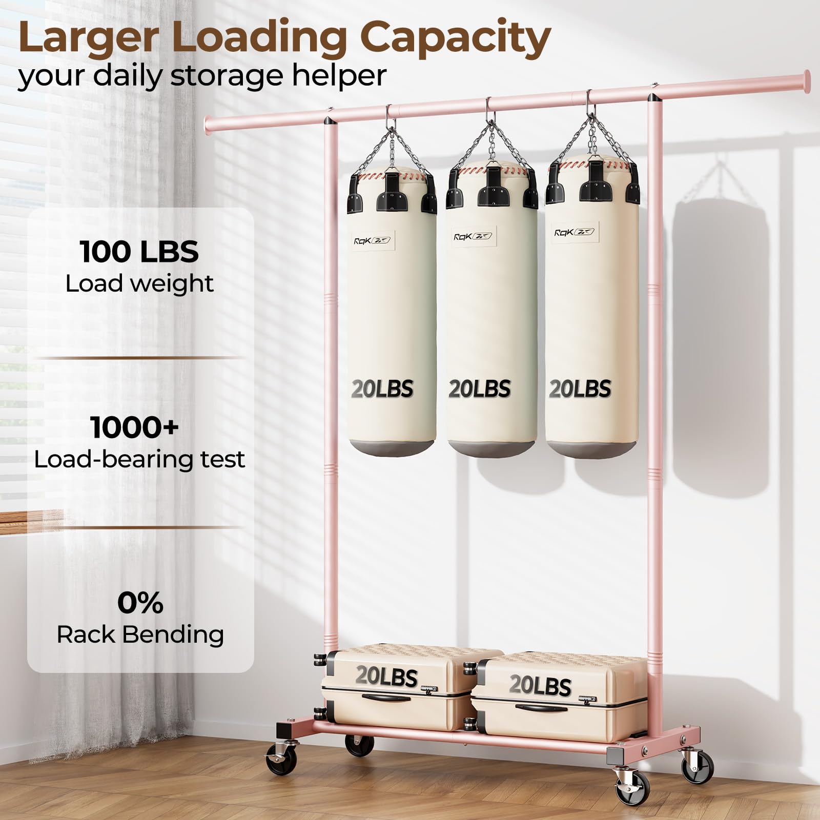 Clothes Clothing Garment Rack With Wheels,46.5'' L Portable Rolling Clothing Racks For Hanging Clothes, Sturdy Closet Wardrobe R