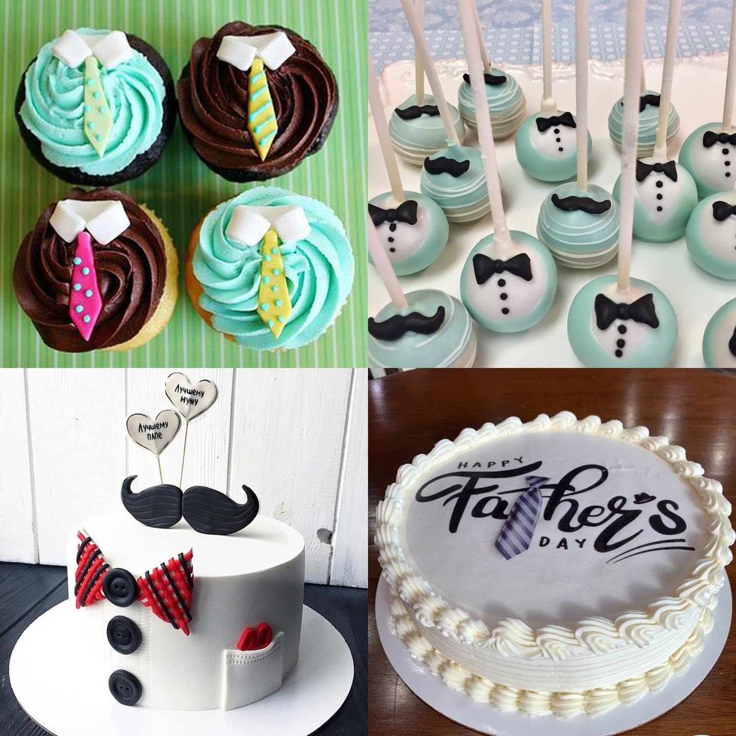 Doumeny 6Pcs Happy Father'S Day Fondant Mold, I Love Dad Silicon Mold Mustache Tie Baking Mold Bow Beard Chocolate Mold Necktie
