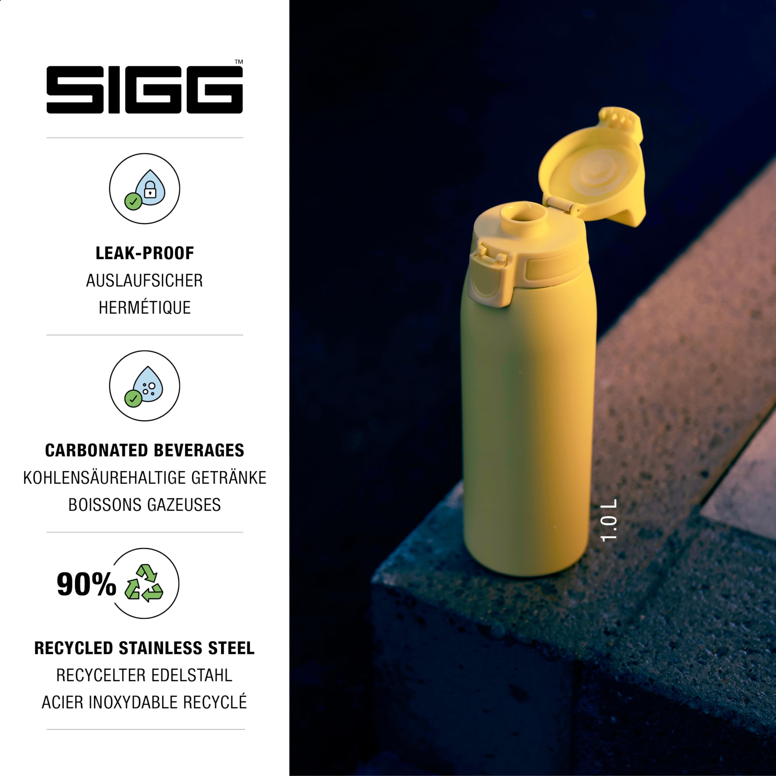 SIGG - Reusable Water Bottle - Shield ONE Ultra Lemon - Leakproof - Recyclable - BPA Free - Yellow - 25 Oz