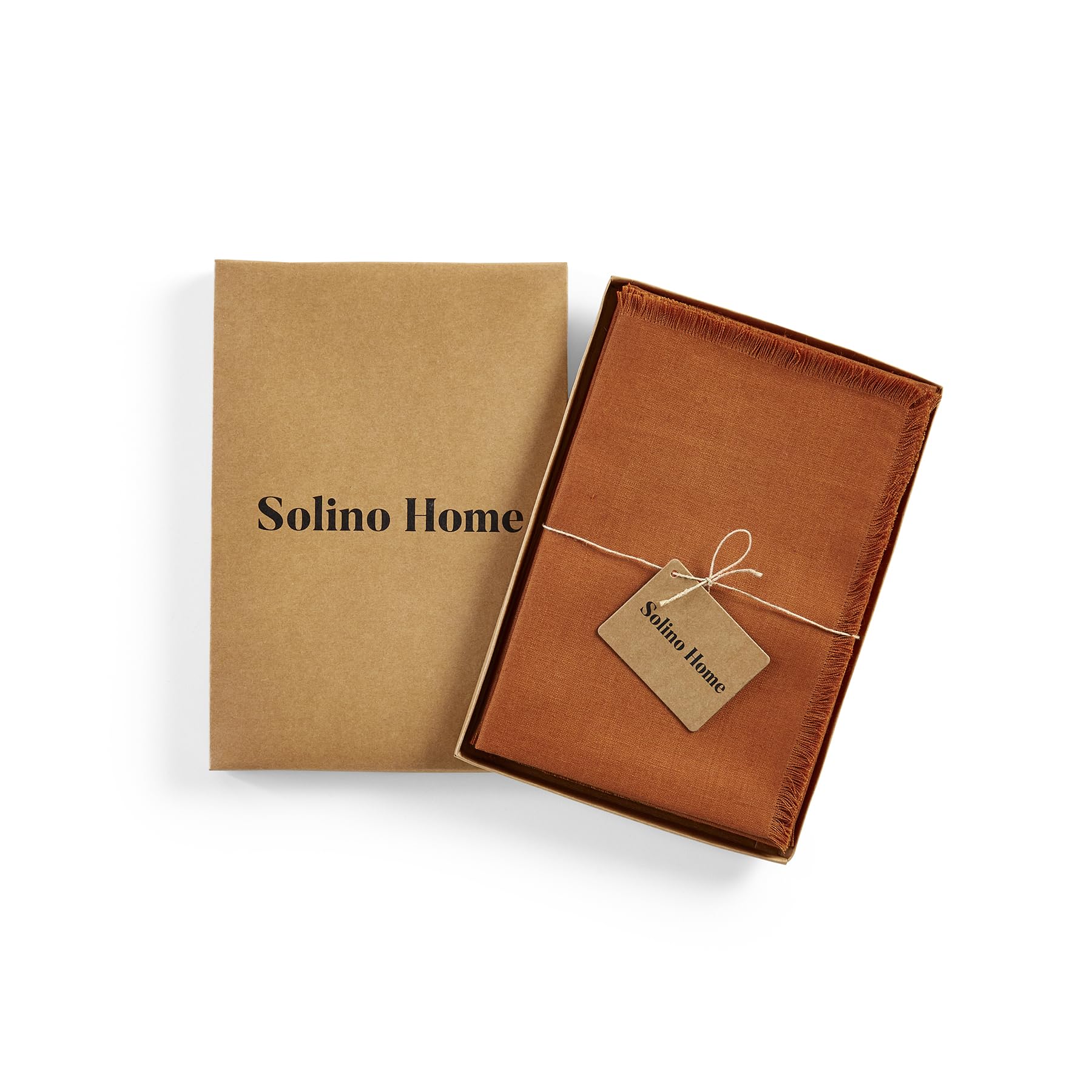 Solino Home Fringe Linen Dinner Napkins 20 X 20 Inch - 100% Pure Linen Cinnamon Cloth Napkins Set Of 4 - Handcrafted And Machine