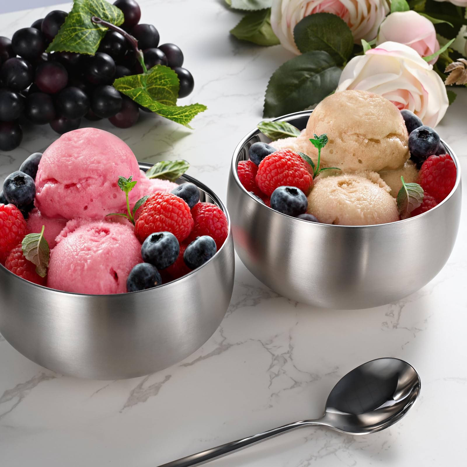 Bidponds 16.9 Fl Oz Ice Cream Bowl,Stainless Steel 316# Insulated Bowl,Double Wall Vacuum Soup Bowl Cereal Bowl Salad Bowl, Dish