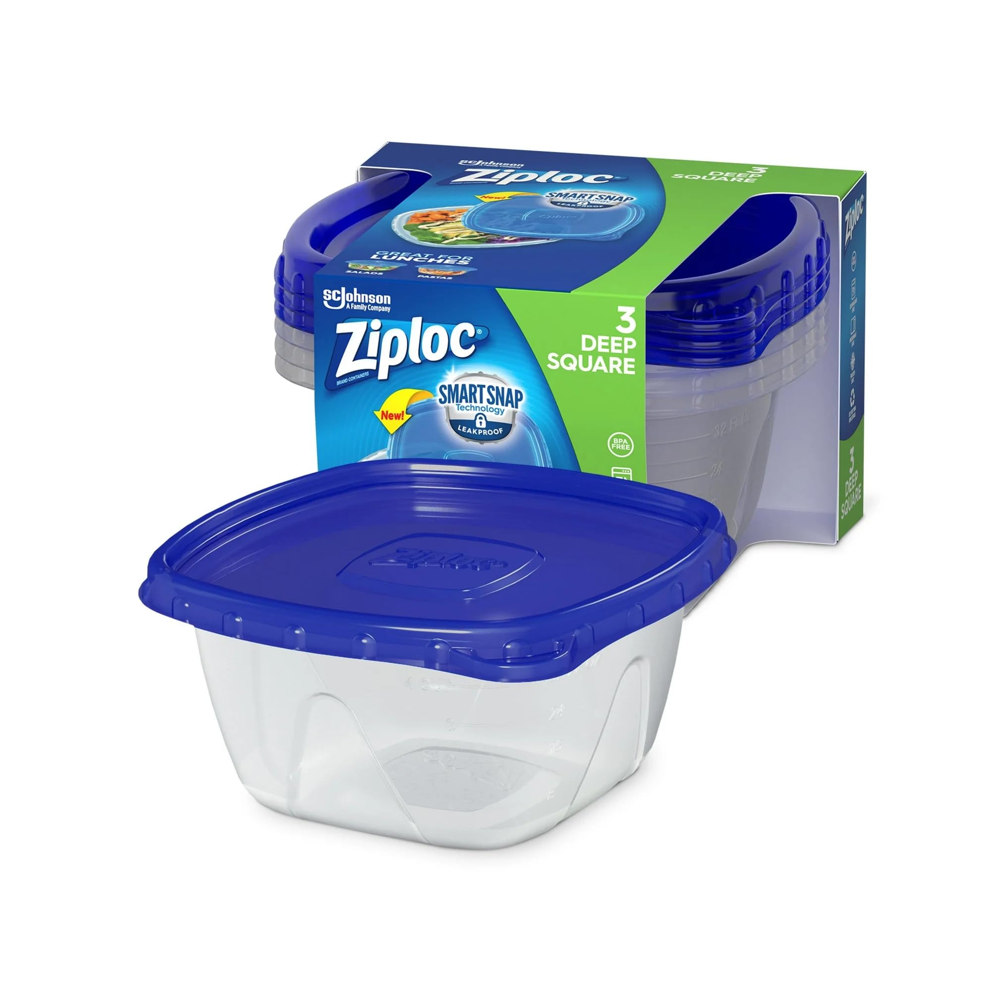 Food Storage Container, 1.25 Qt, Deep Square, 3Ct.