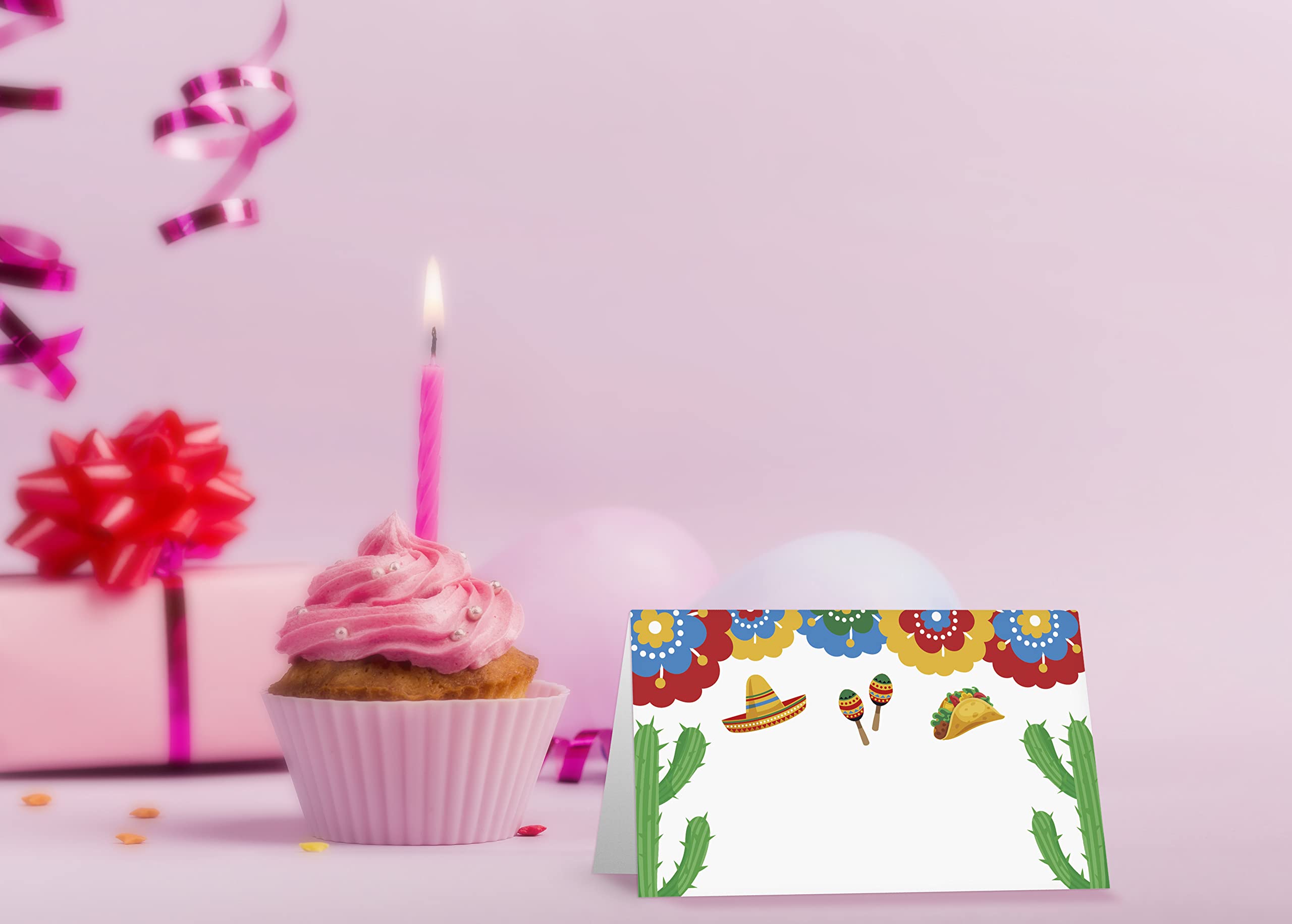 Table Place Card, Mexican Party Themed Tent Style Cards, Pack Of 25 Half-Fold Reception Place Card, Perfect For Mexican Fiesta P