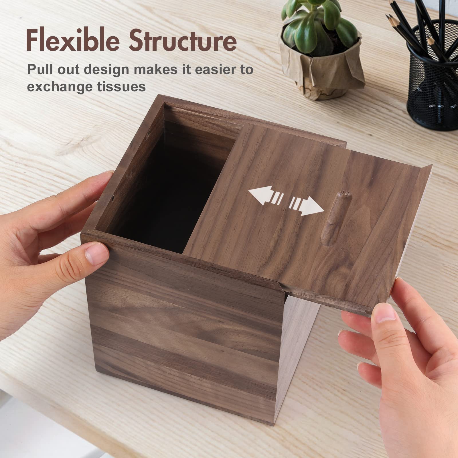 Reviaras Tissue Box Cover, Walnut Wood Tissue Box Cover With Slide-Out Bottom, Tissue Box Cover Square For Bathroom, Bedroom, Di