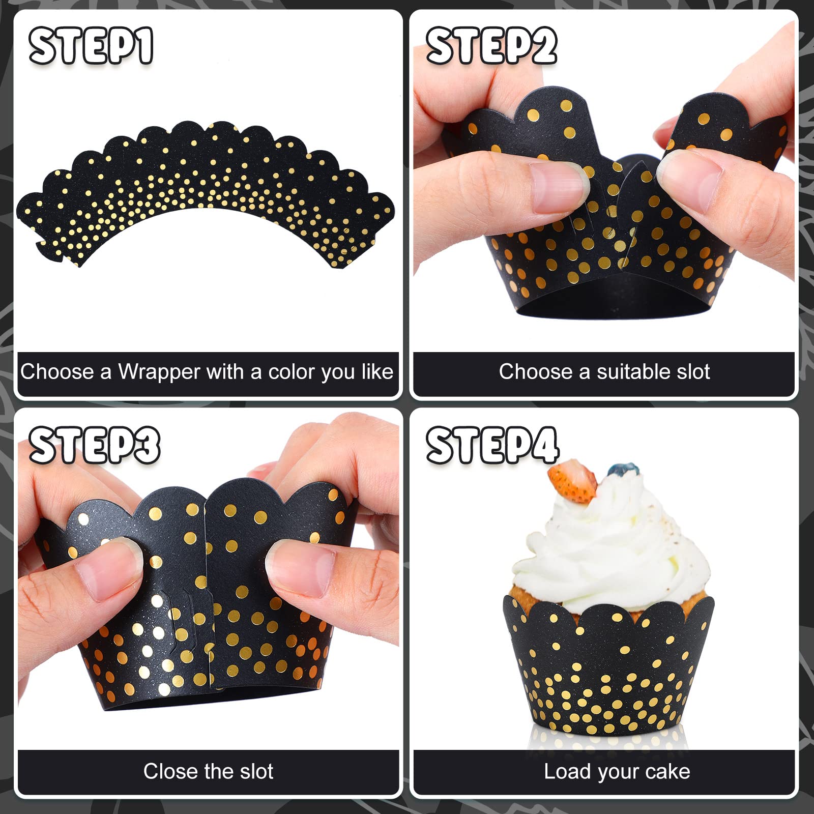 Zhehao 60 Pcs Gold Polka Dots Cupcake Wrappers Adjustable Cupcake Liners Paper Baking Cups Disposable Muffin Liners Cupcake Hold