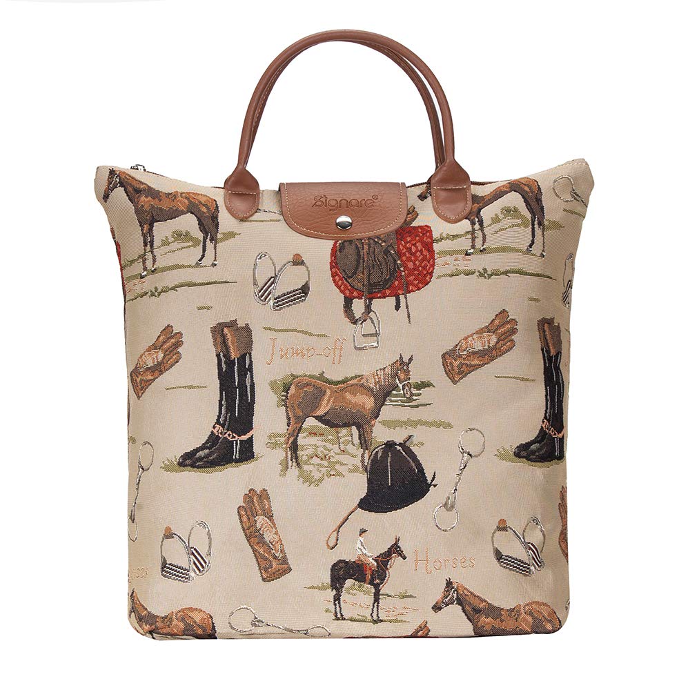Signare Tapestry Foldable Tote Bag Reusable Shopping Bag Grocery Bag With Horse Design (Fdaw-Hor)
