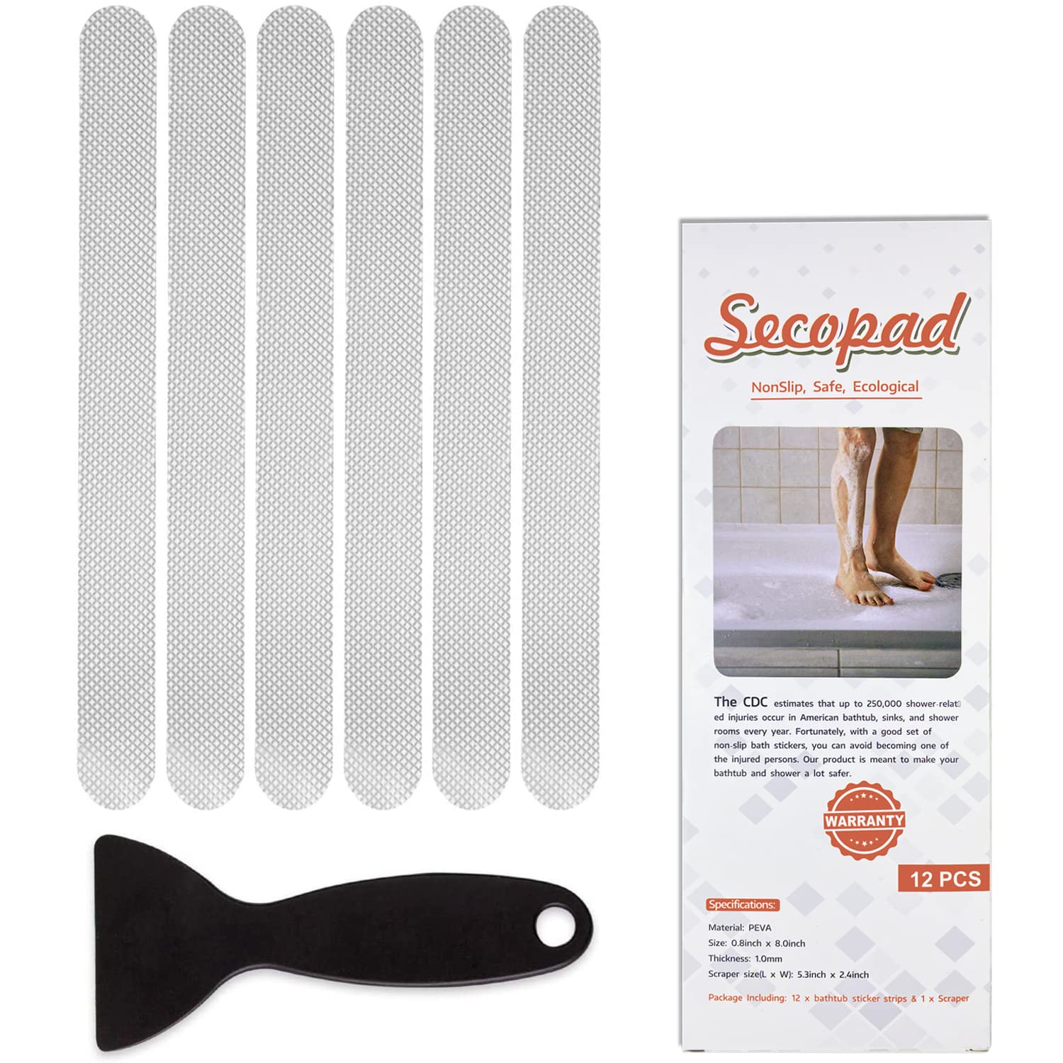 Secopad Anti Slip Shower Stickers 24 Pcs Safety Bathtub Strips Adhesive Decals With Premium Scraper For Bath Tub Shower Stairs L