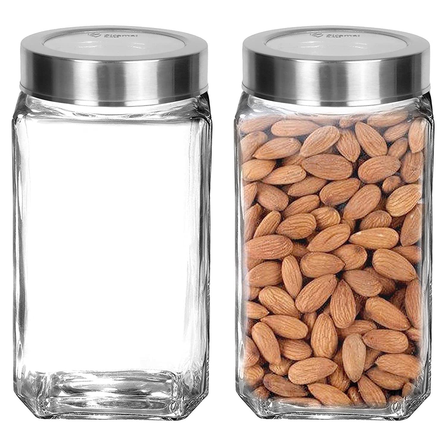 Vency Piramal Glass Cubical Square 1 Ltr Transparent Glass Jars & Containers For Kitchen Pantry Storage With Lid (1 Ltr, Set Of
