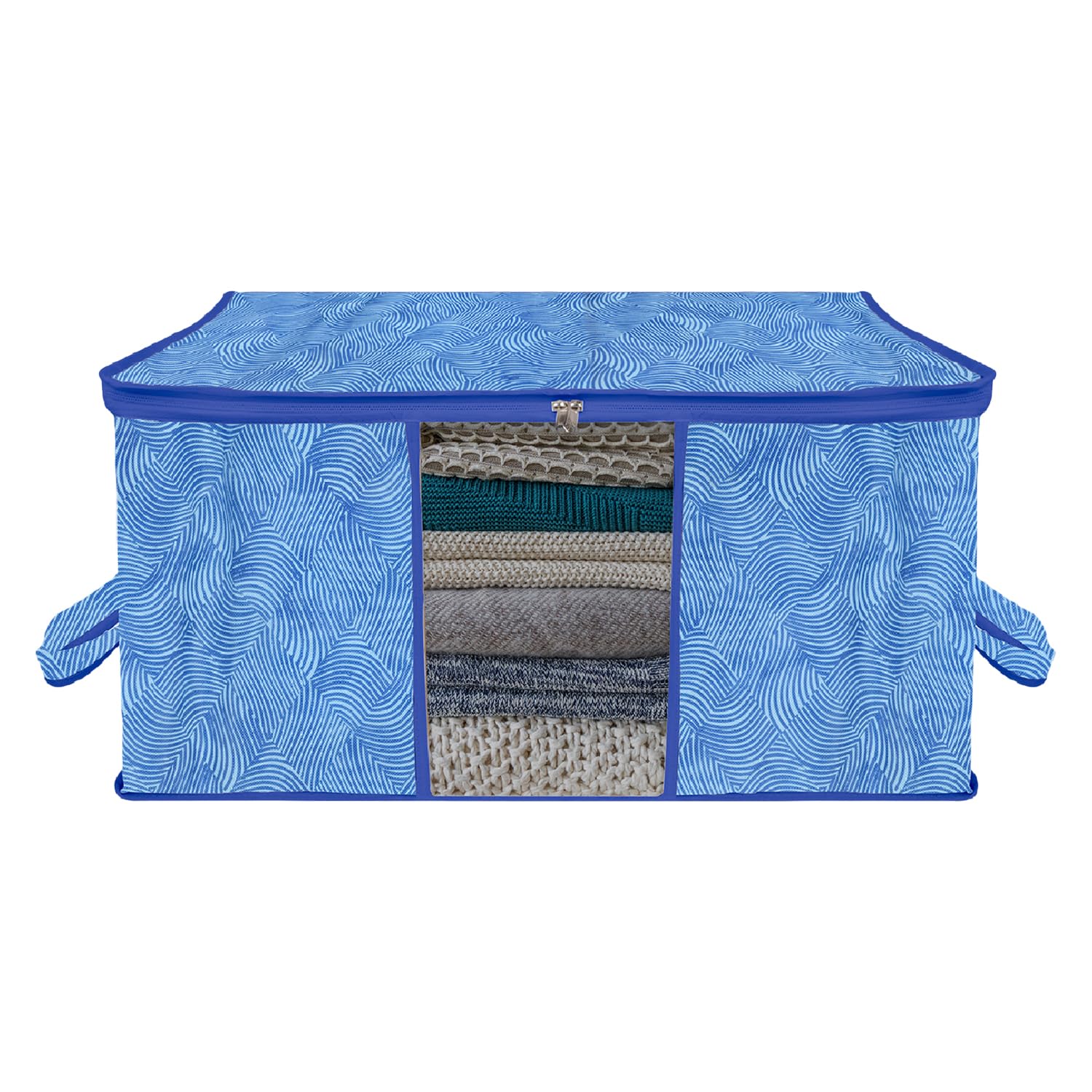Kuber Industries Underbed Storage Bag|NonWoven Lahariya Print Blanket Cover|Razai Cover|Duvet Cover Transparent Window & Handle