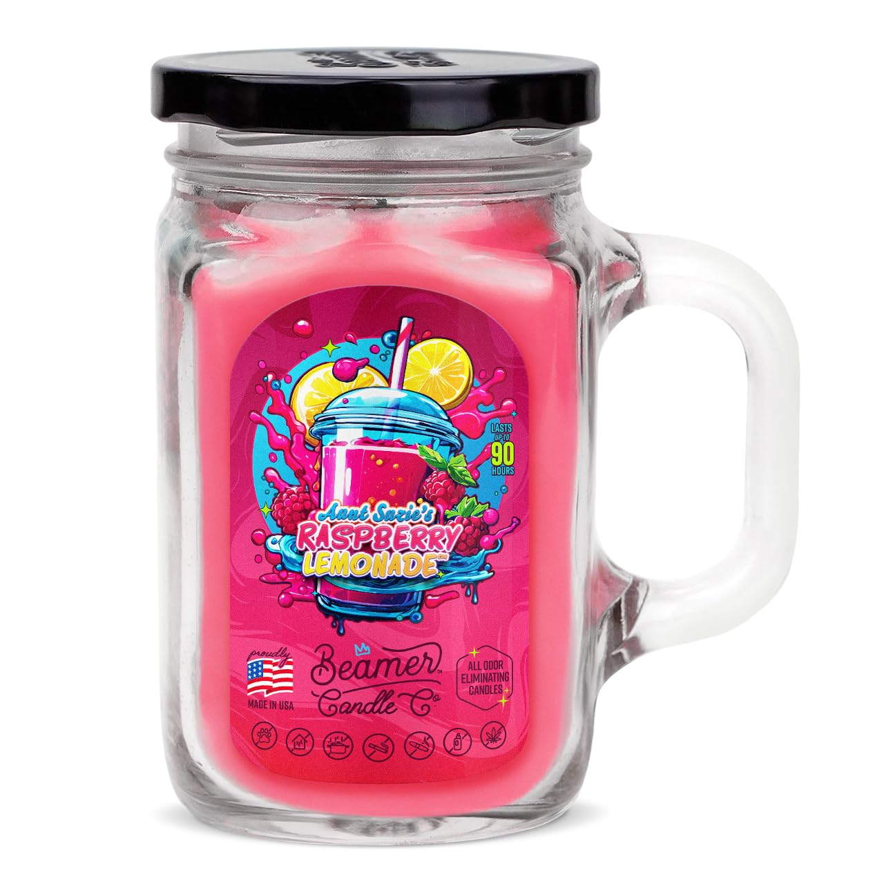 Aunt Suzie's Raspberry Lemonade - Raspberry Lemonade Scented Candle - Large (12oz) Mason Jar Candle by Beamer Candle Co.