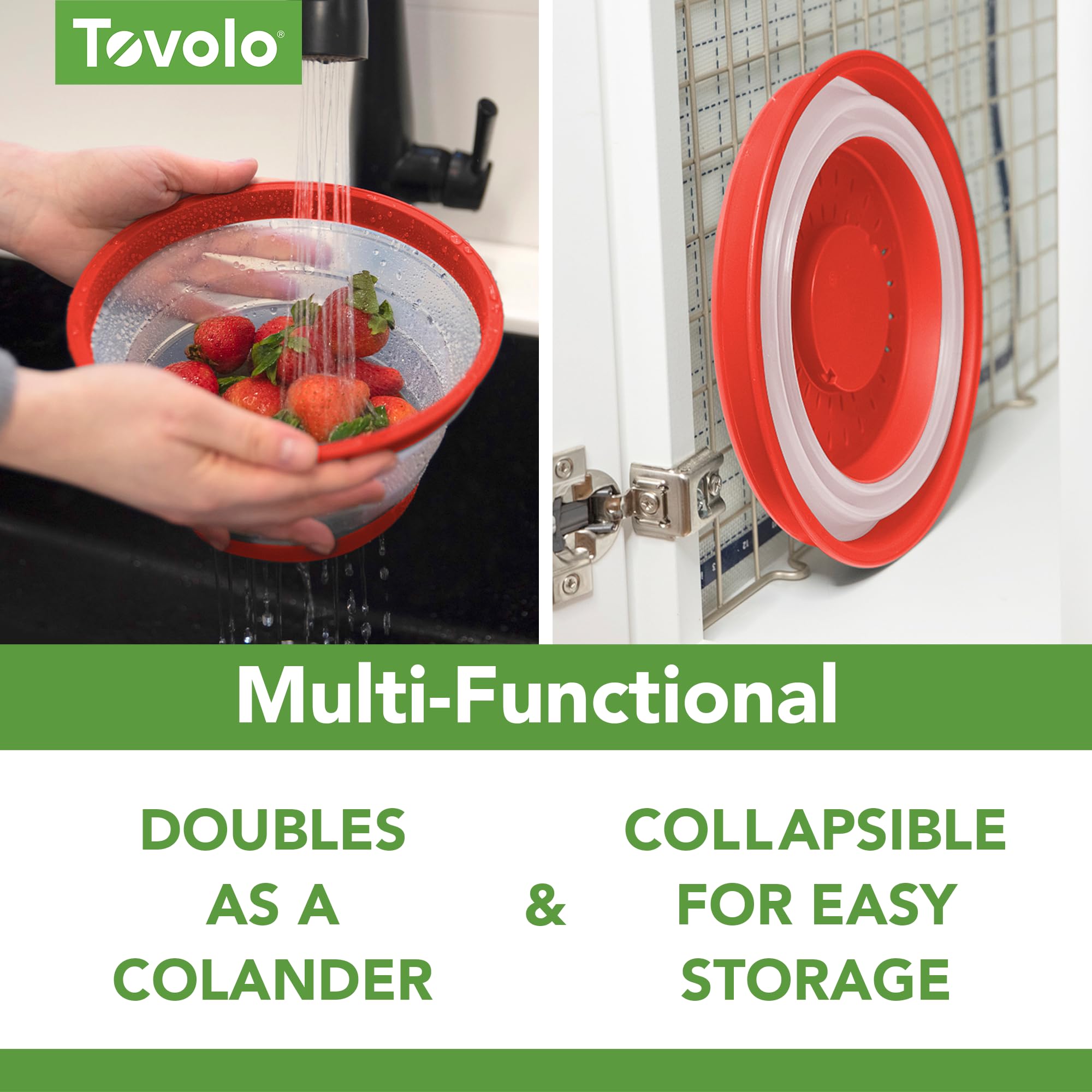 Tovolo Microwave Splatter Cover For Food, Small (Candy Apple Red) - Collapsible & Vented Silicone Splatter Guard Lid - Microwave