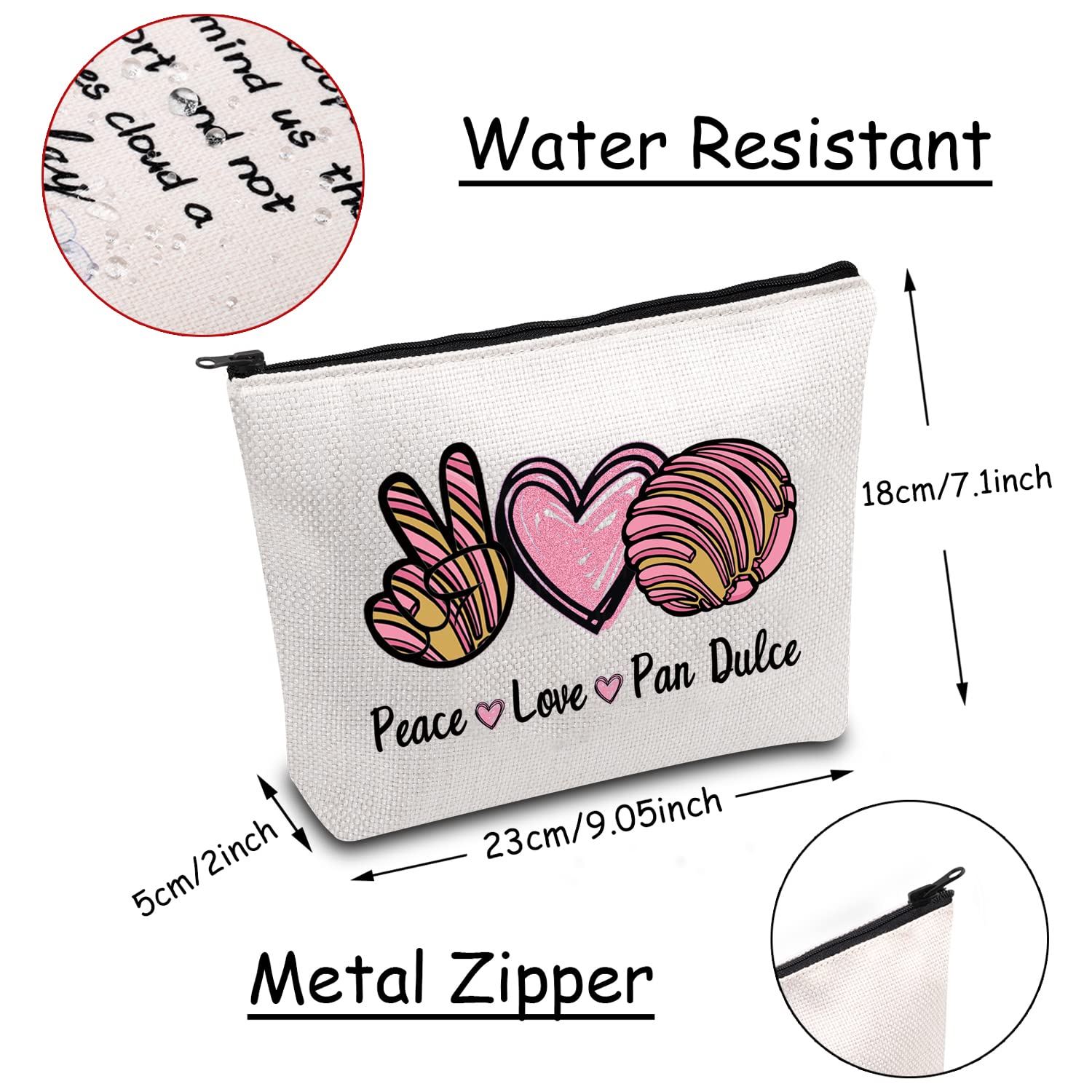 Jxgzso Mexican Bread Lover Gifts Pan Dulce Gift Peace Love Pan Dulce Cosmetic Bag Concha Lover Gift Baker Gifts