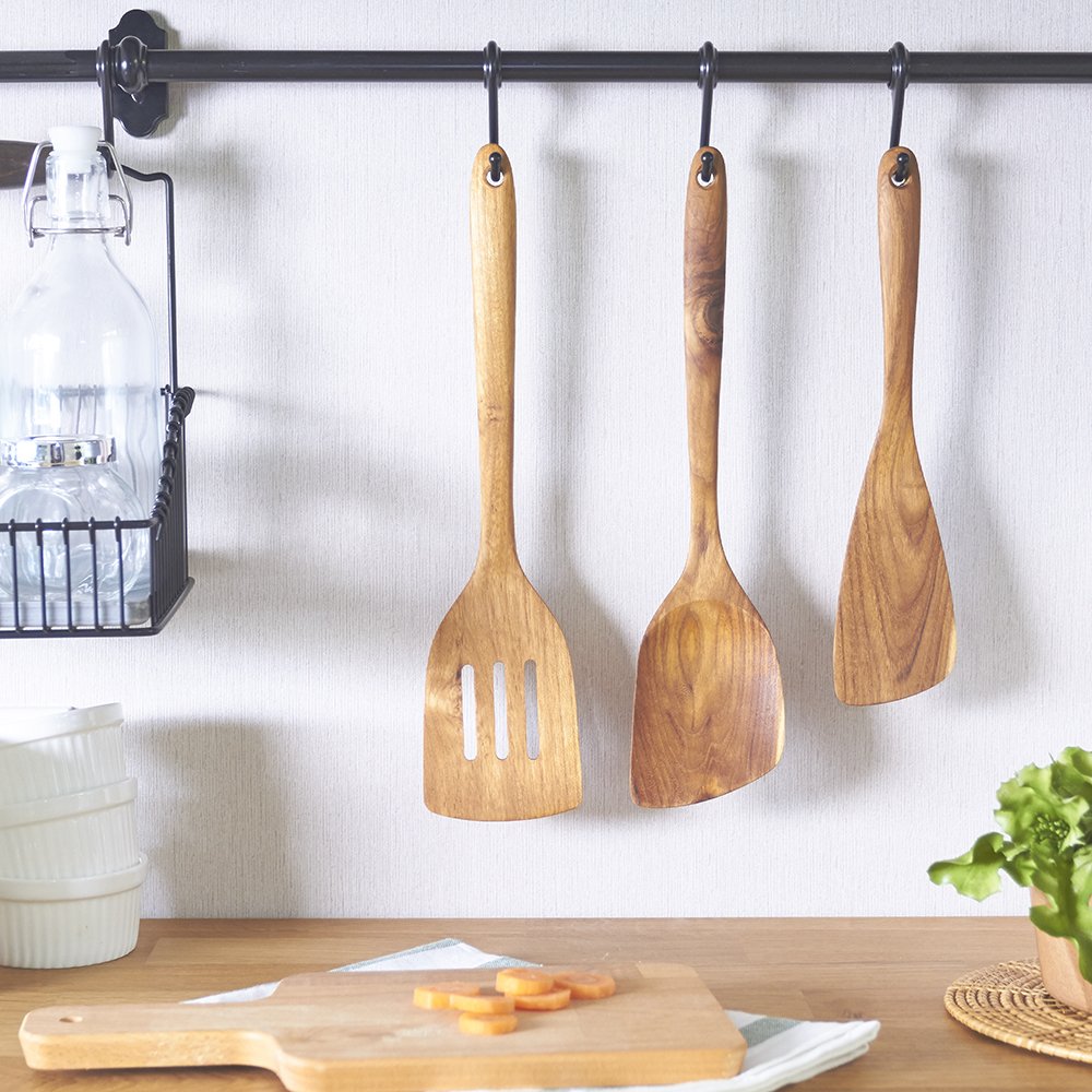 Faay 3-In-1 Wooden Spatulas, Kitchen Utensils, Cooking Utensil, 100% Healthy Utensils From High Moist Resistance Teak, Eco-Frien