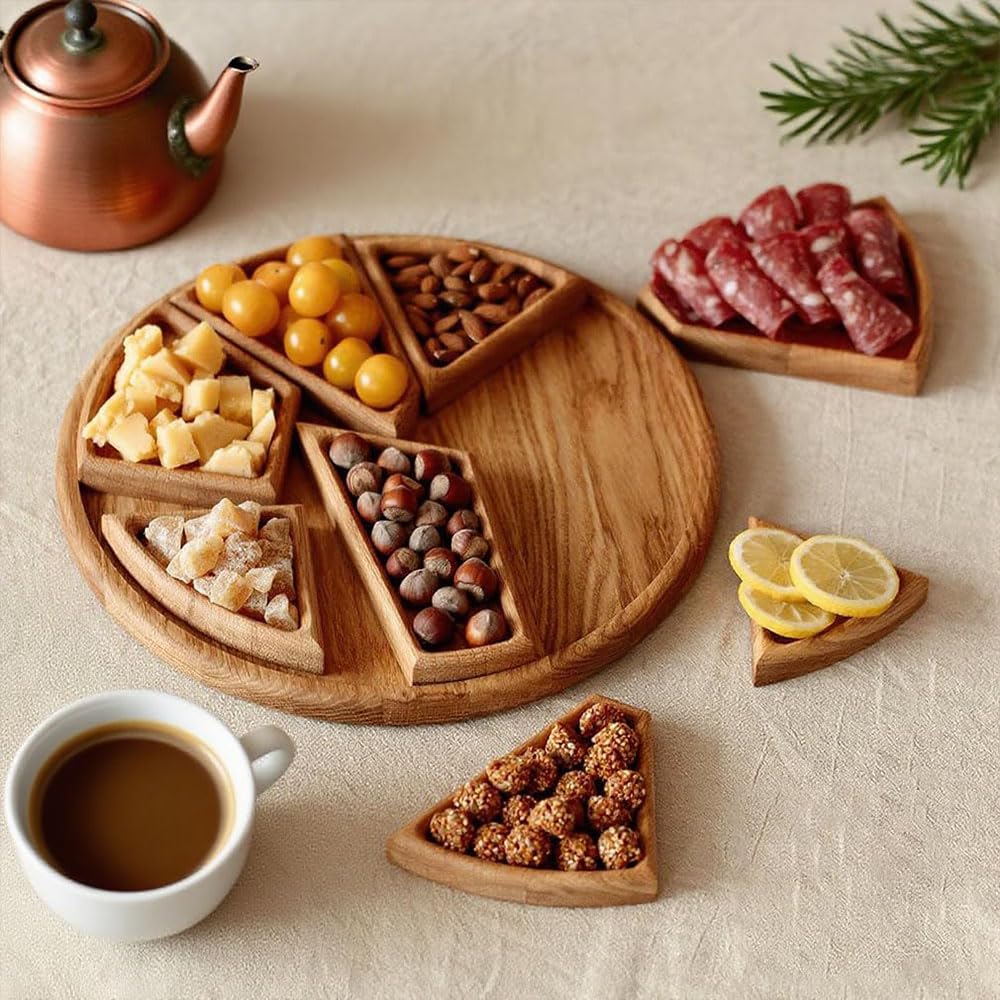 Puzzle Serving Tray - Wood with Removable Compartments, Durable Food-Safe Serving Board for Parties and Entertaining (Large)