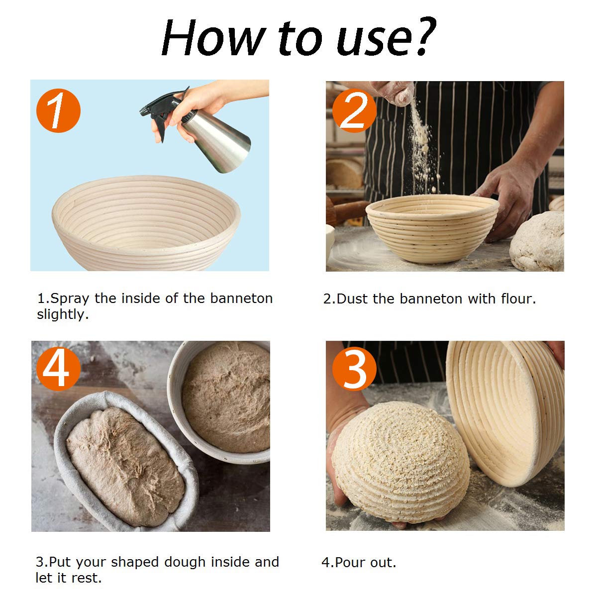 Banneton Bread Proofing Basket Set - Mini Small Sourdough Dough Rising Fermentation Proofing Bowls Box (Round5In-4Pack)