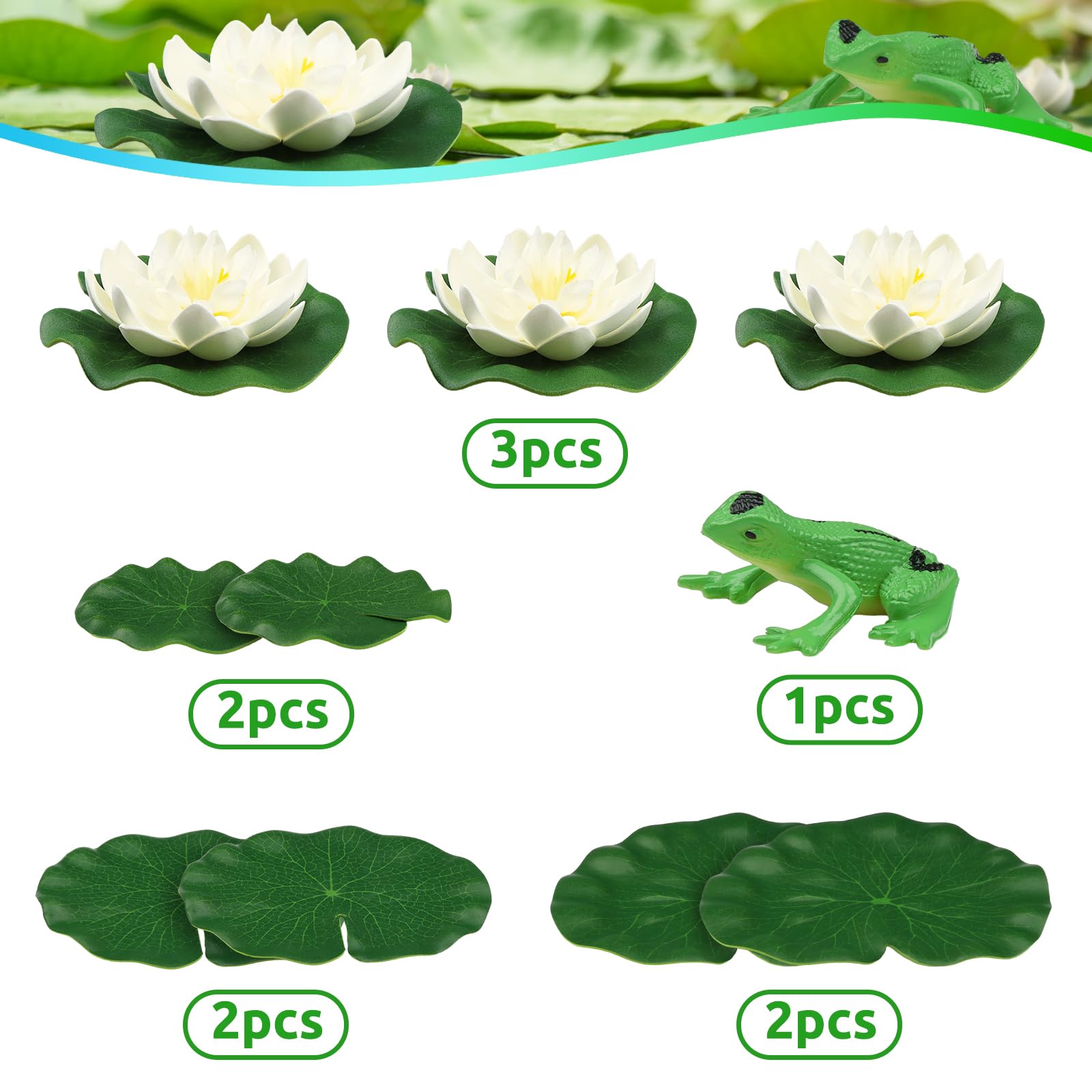 PietyPet 10pcs Artificial Floating Foam Lotus Flowers with Artificial Frog Lotus Leaves, Lily Pads for Lake, Pond Plants Ornamen