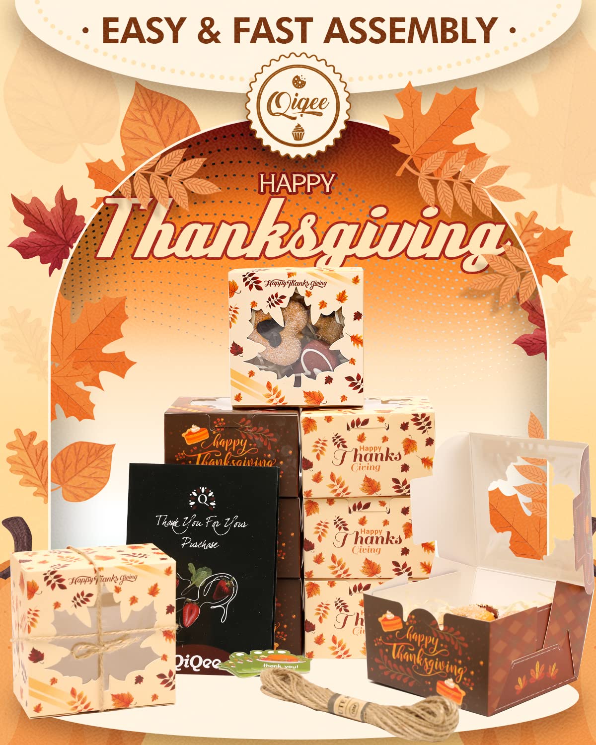 Qiqee Thanksgiving Bakery Boxes With Window 52Pcs 4X4X2.5 Mini Cookie Boxes Macaron Boxes Small Donut Pastry Boxes For Thanksgiv