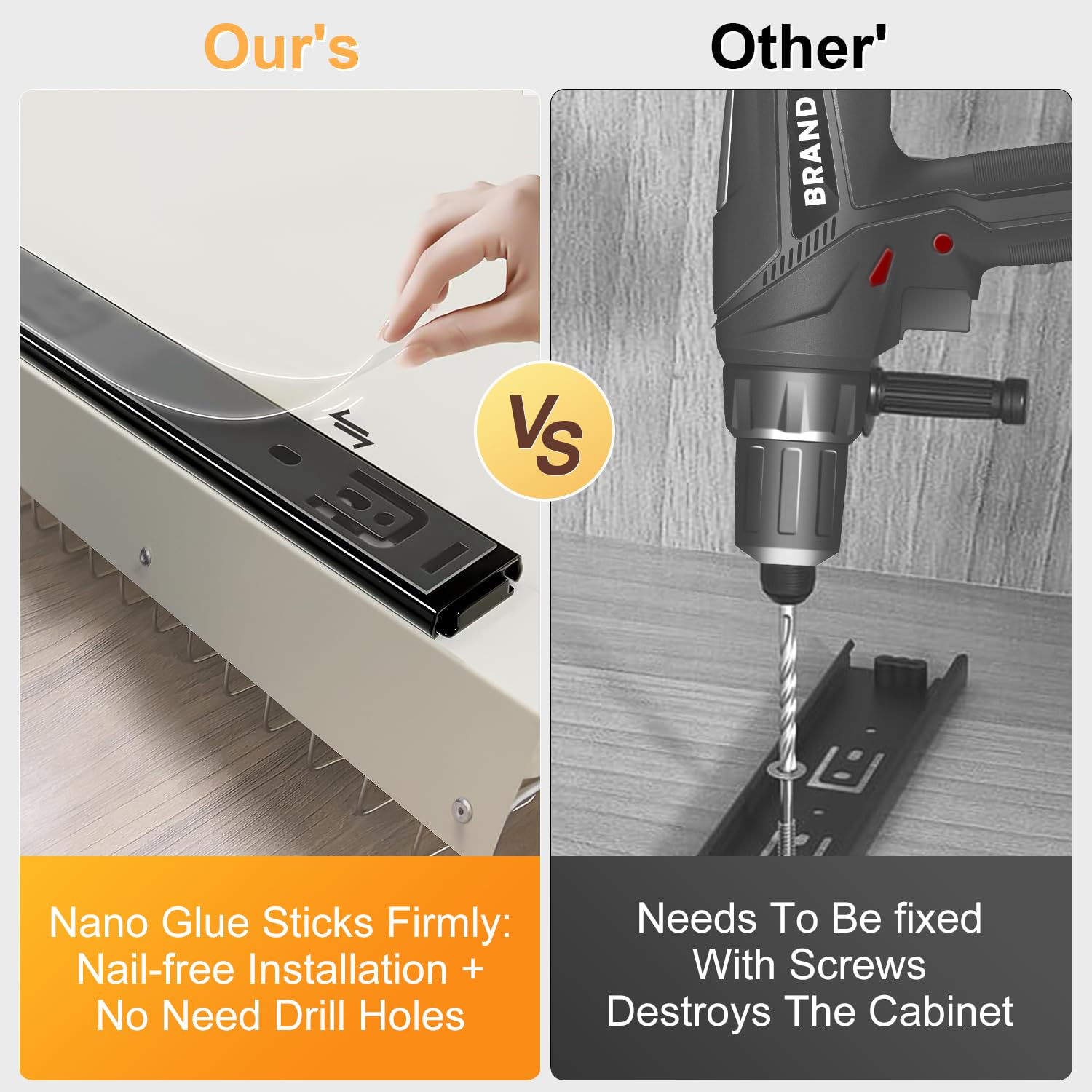 Quseha Pull Out Cabinet Organizer Fixed With Adhesive Nano Film, Heavy Duty Slide Out Pantry Shelves, Sliding Drawer Pantry Shel