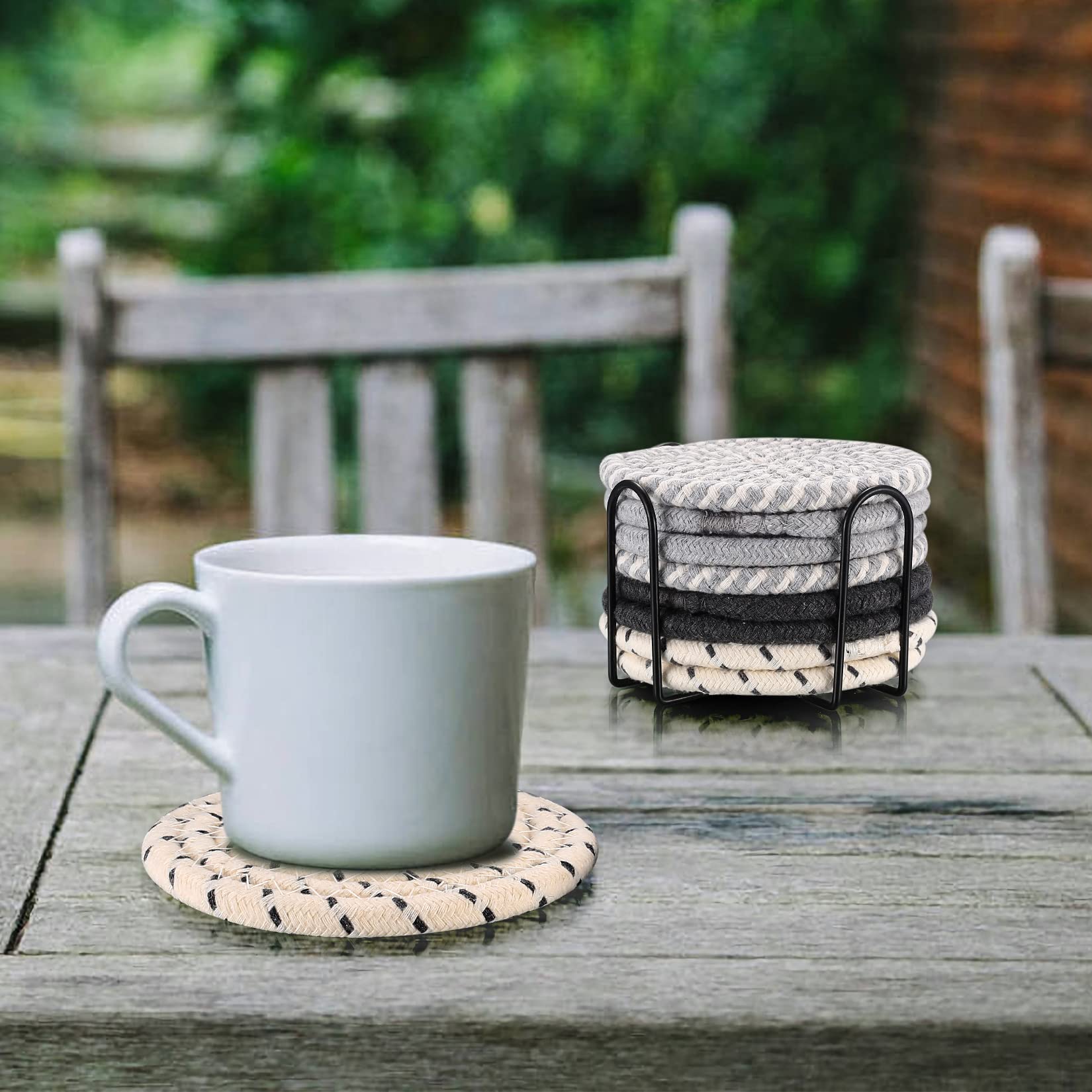Tooinkcv 8 Pcs Coasters For Drinks, Absorbent Coasters, Cotton Woven Drink Coasters, Braided Coasters Heat-Resistant For Home Co
