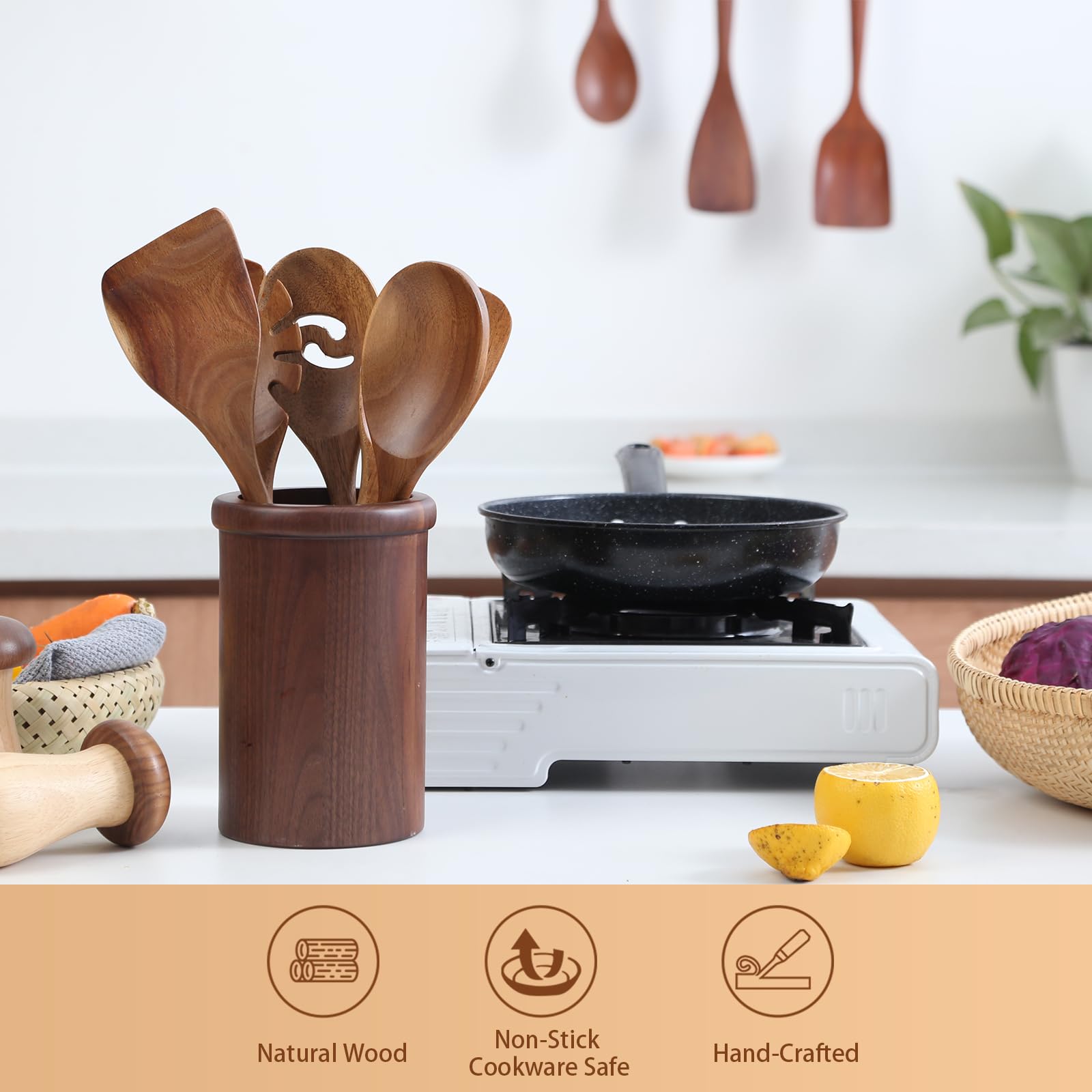 Kitchen Wooden Cooking Spoon, Solid Acacia Wood Serving Spoons For Mixing Stirring, Nonstick Kitchen Utensils Tableware Ladle Sc