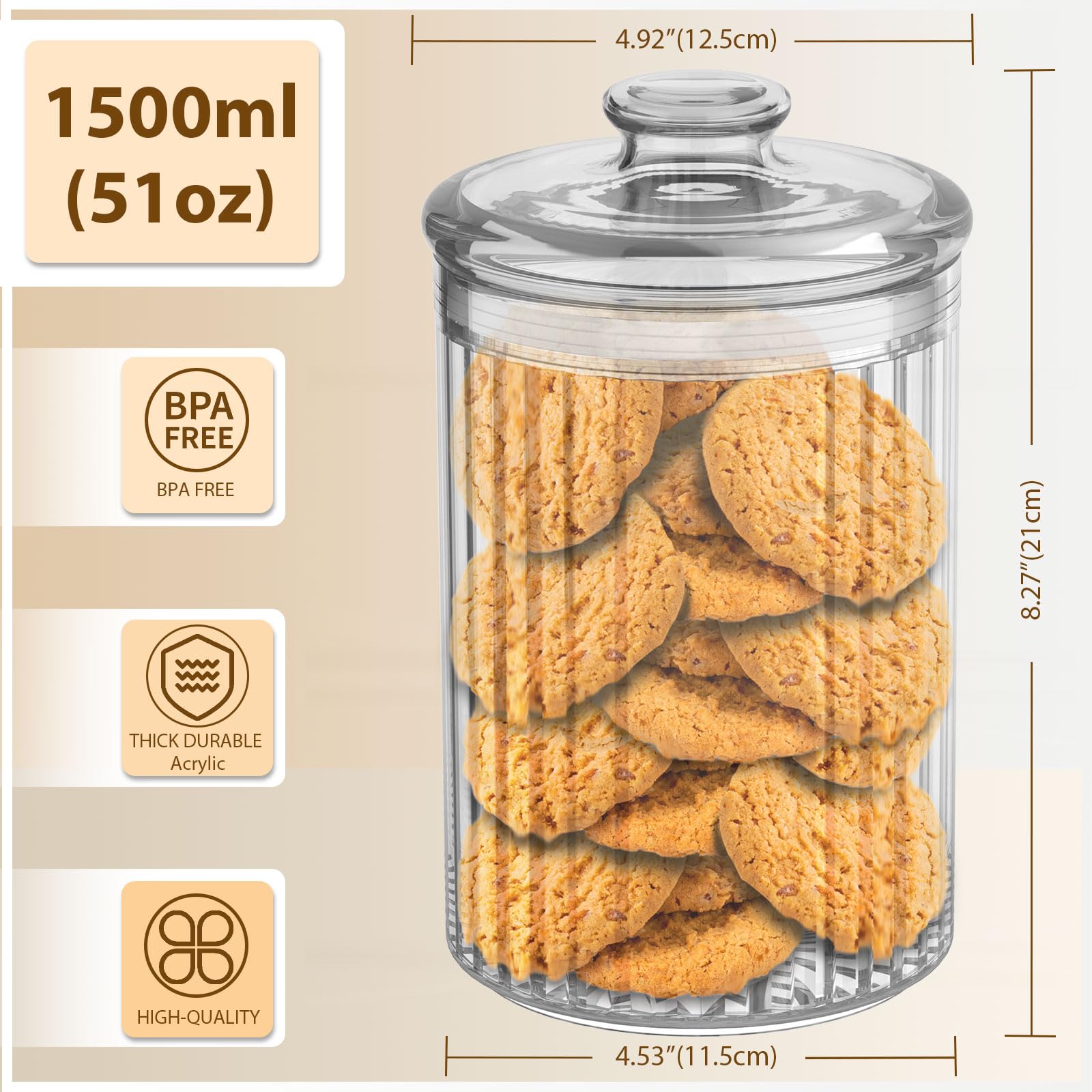 Vinkoe Cookie Jar, 51Oz Acrylic Candy Jars With Lids, Apothecary Jars, Clear Cookie Jars For Easter, Christmas, Candy Buffet, Of