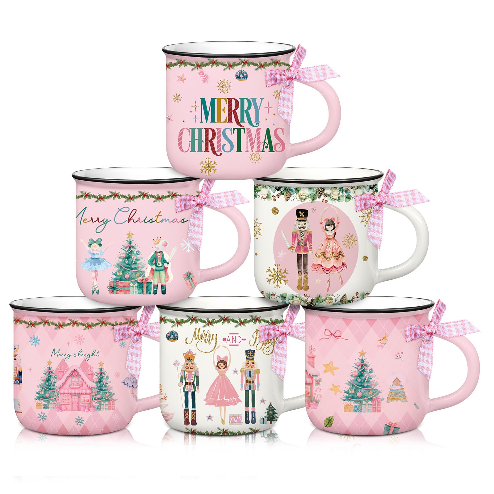 Suttmin 6 Pcs Christmas Gifts Mini Coffee Mugs Nutcracker Mug Pink Pastel Christmas Decor Coffee Cups Pink Nutcracker Cup Holida