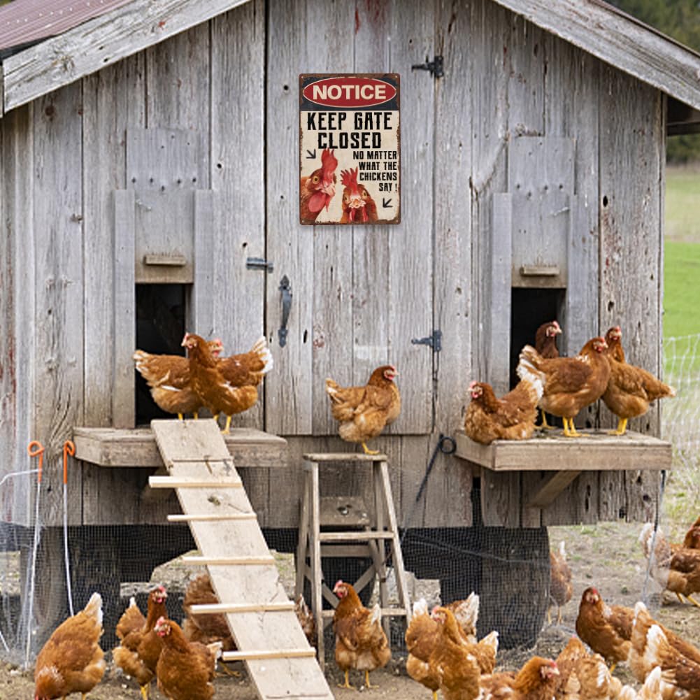SUPERDANT Funny Chicken Coop Tin Sign Notice Signs Retro Metal Poster Vintage Country Art Sign Keep Gate Closed No Matter What T