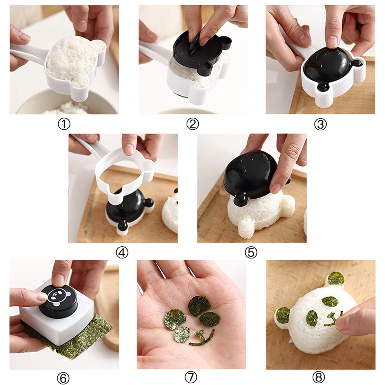 Hofumix Bento Accessories Sushi Mold Rice Ball Mold Sushi Shaper Kit Cartoon Panda Pattern Bento Nori Decor Kits Diy Kitchen Too
