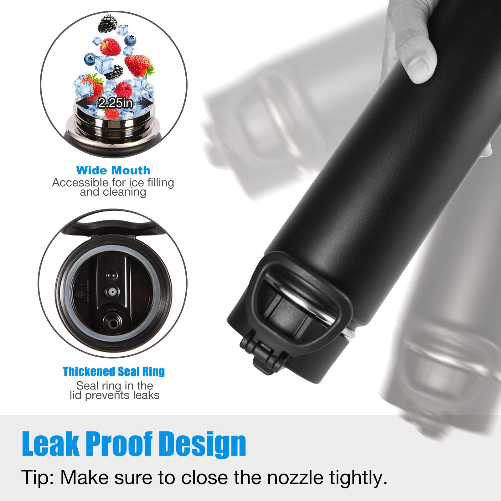 Volhoply Insulated Water Bottles with Straw Bulk 8 Pack  22 oz Stainless Steel Sports Bottle with Lid Double Walled Vacuum Metal Thermos with Wide Mouth  Reusable Water Flask for School(Black 8 Set)