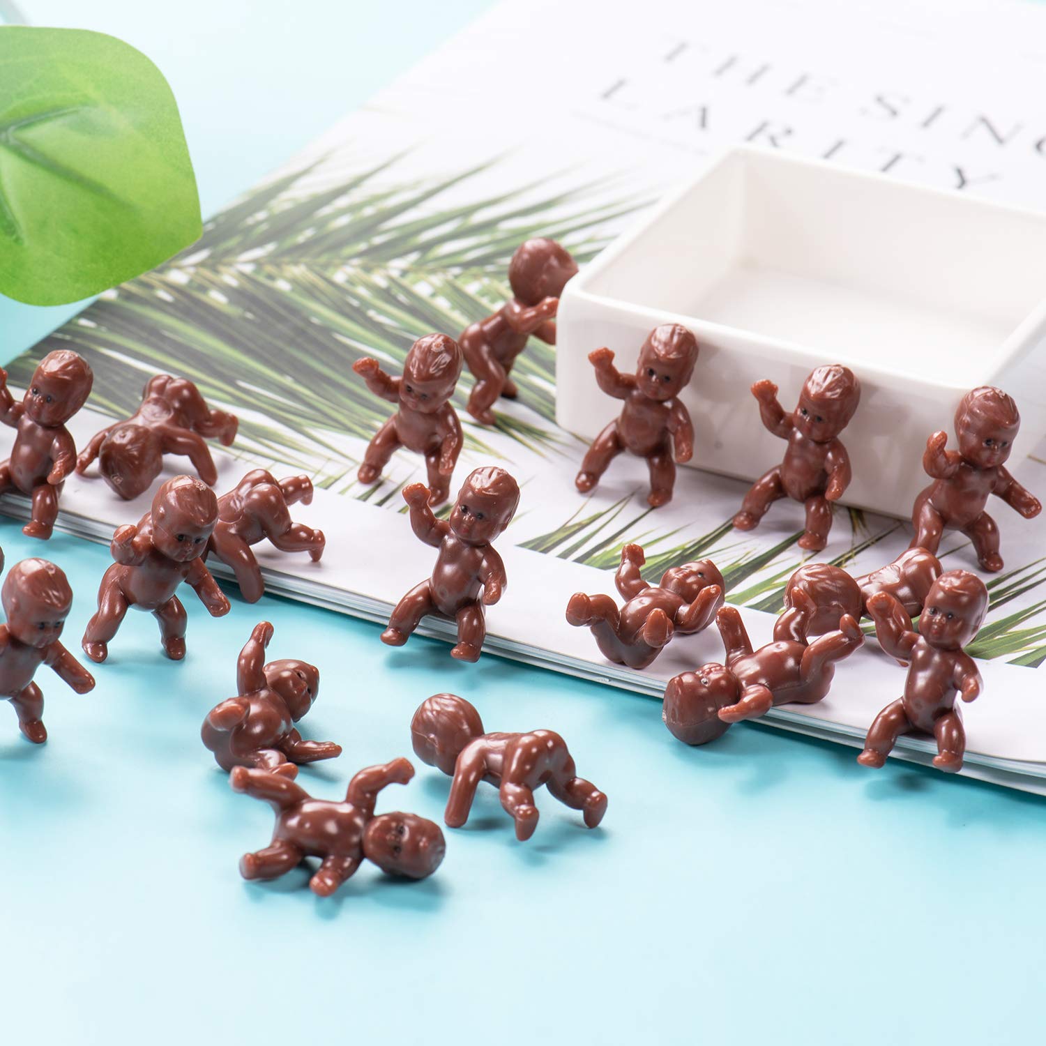 Juxinda My Water Broke Baby Shower Game - 36 1.2 Inch Tiny Plastic Babies, 2 Ice Cube Trays For Baby Shower Ice Cube Games (Dark