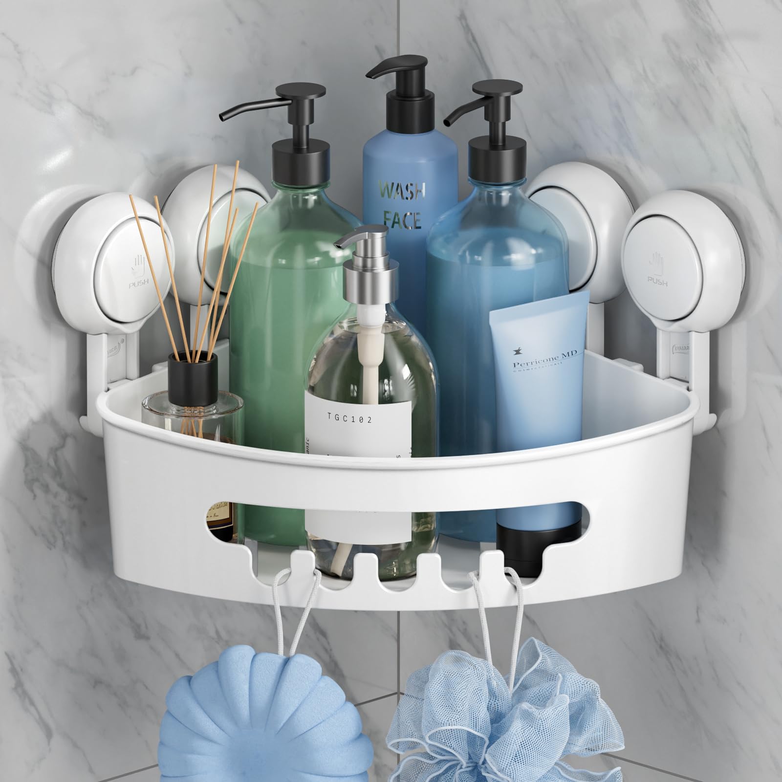 Taili Corner Shower Caddy With Suction Cups, Wall Mounted Shower Organizer Plastic Shower Rack For Small Bathrooms, Kitchen, Rem