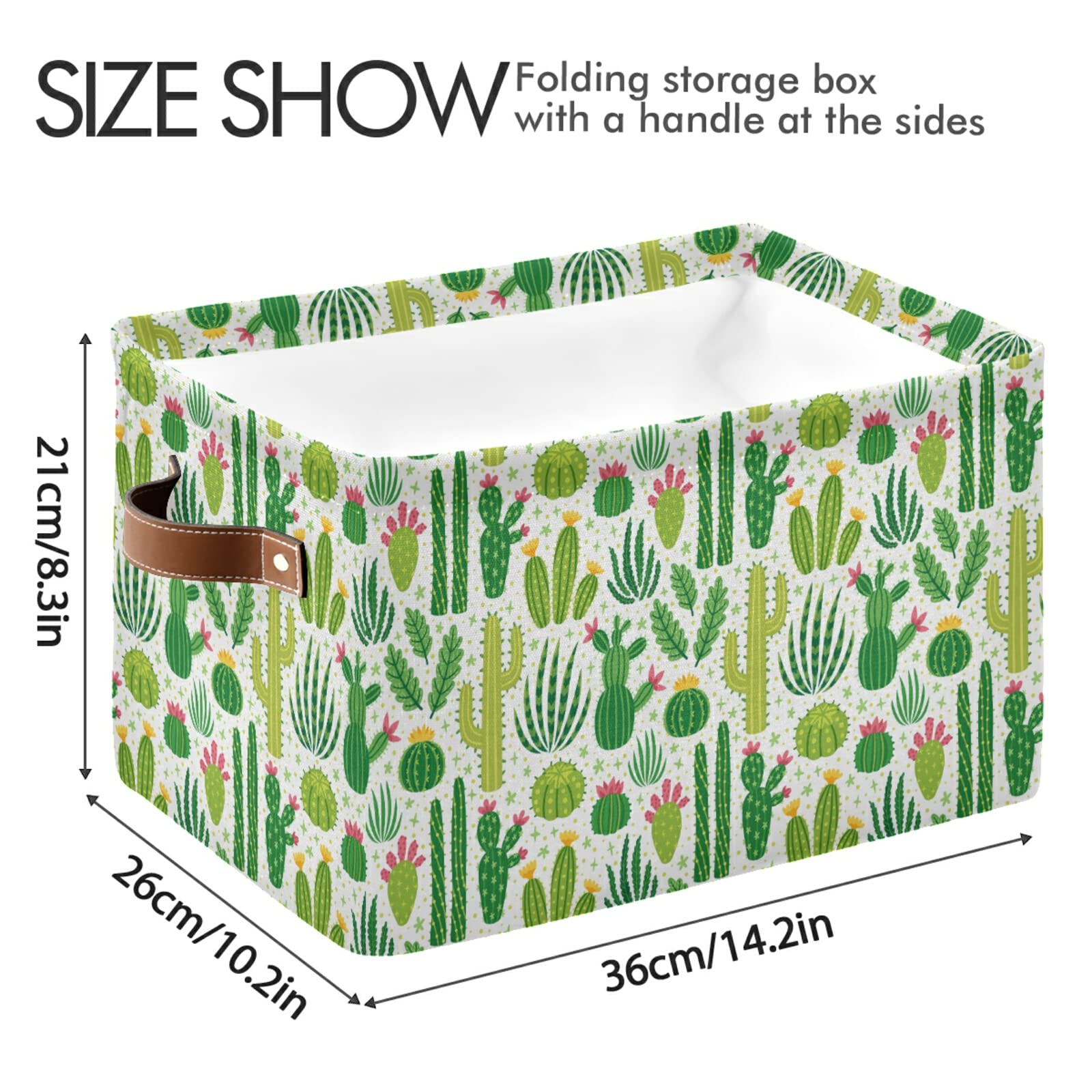 Large Storage Basket Green Cacti Cactus Foldable Storage Box Organizer Bins With Handles For Bedroom Home Office
