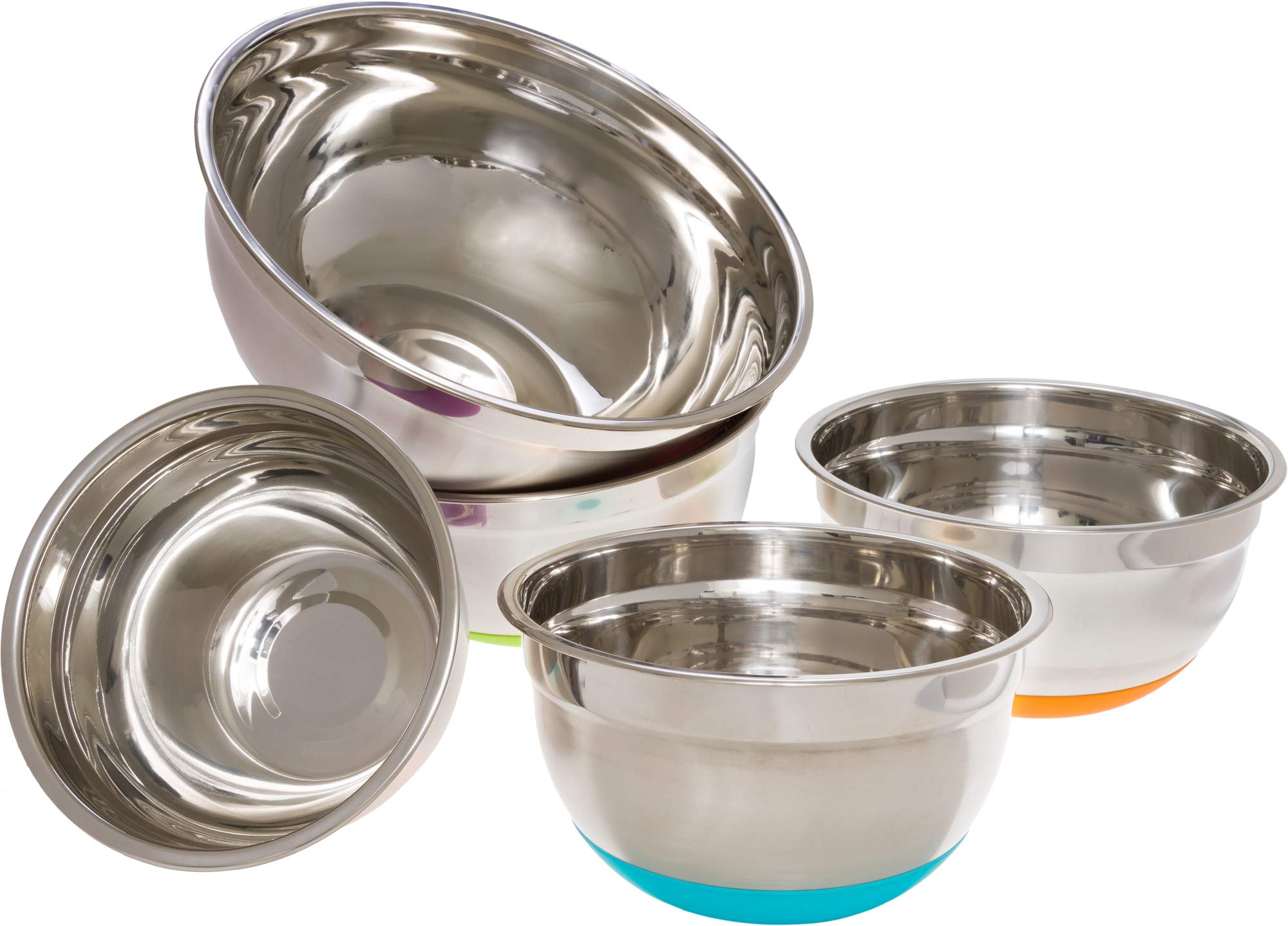 Lake Industries Stainless Steel Mixing Bowls (5 Piece Set) - Colorful Non-Slip Base - Easy To Clean, Premium Nesting Bowls (1.5