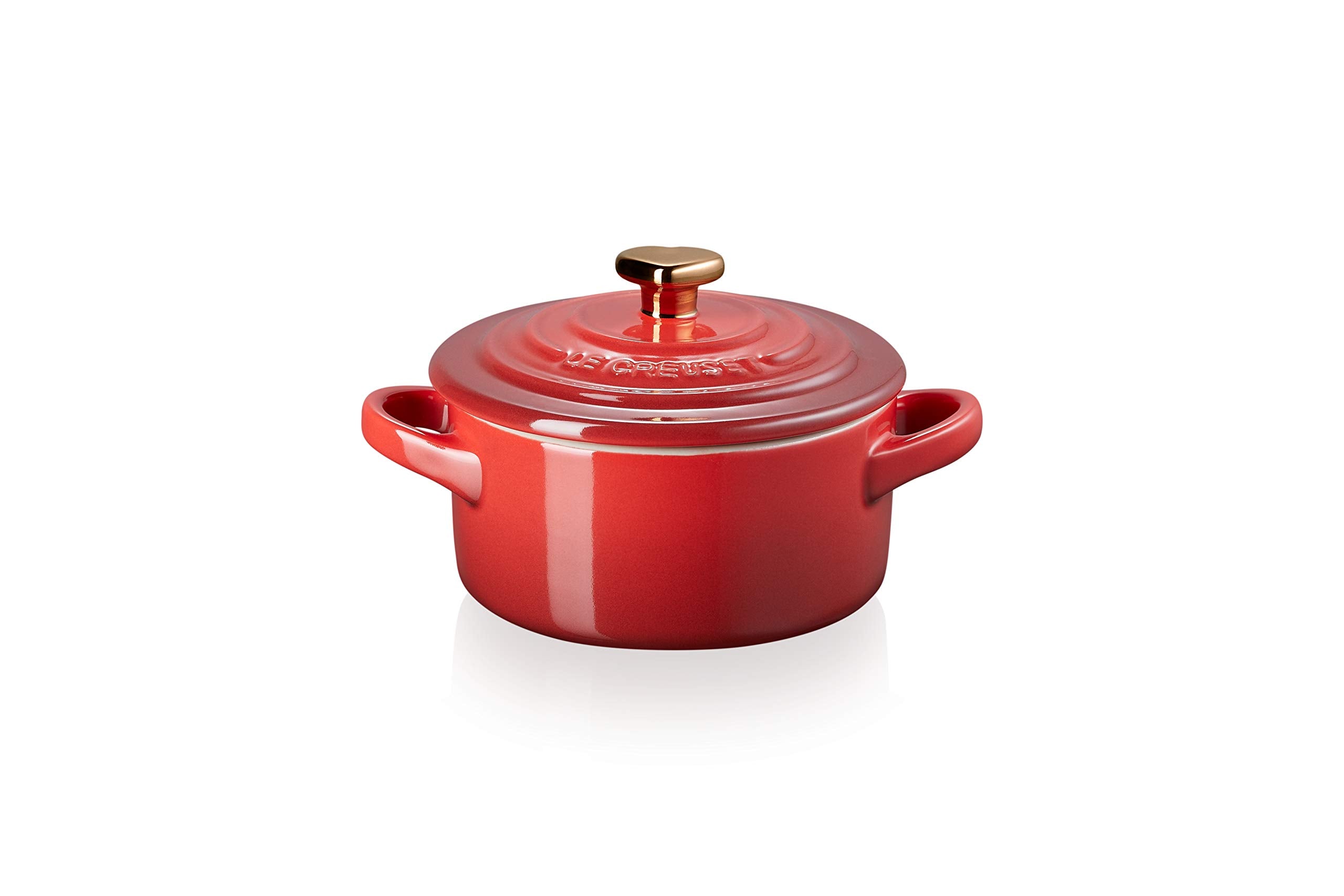 Le Creuset Cerise With Gold Heart Knob Stoneware Mini Round Cocotte, 8 Oz