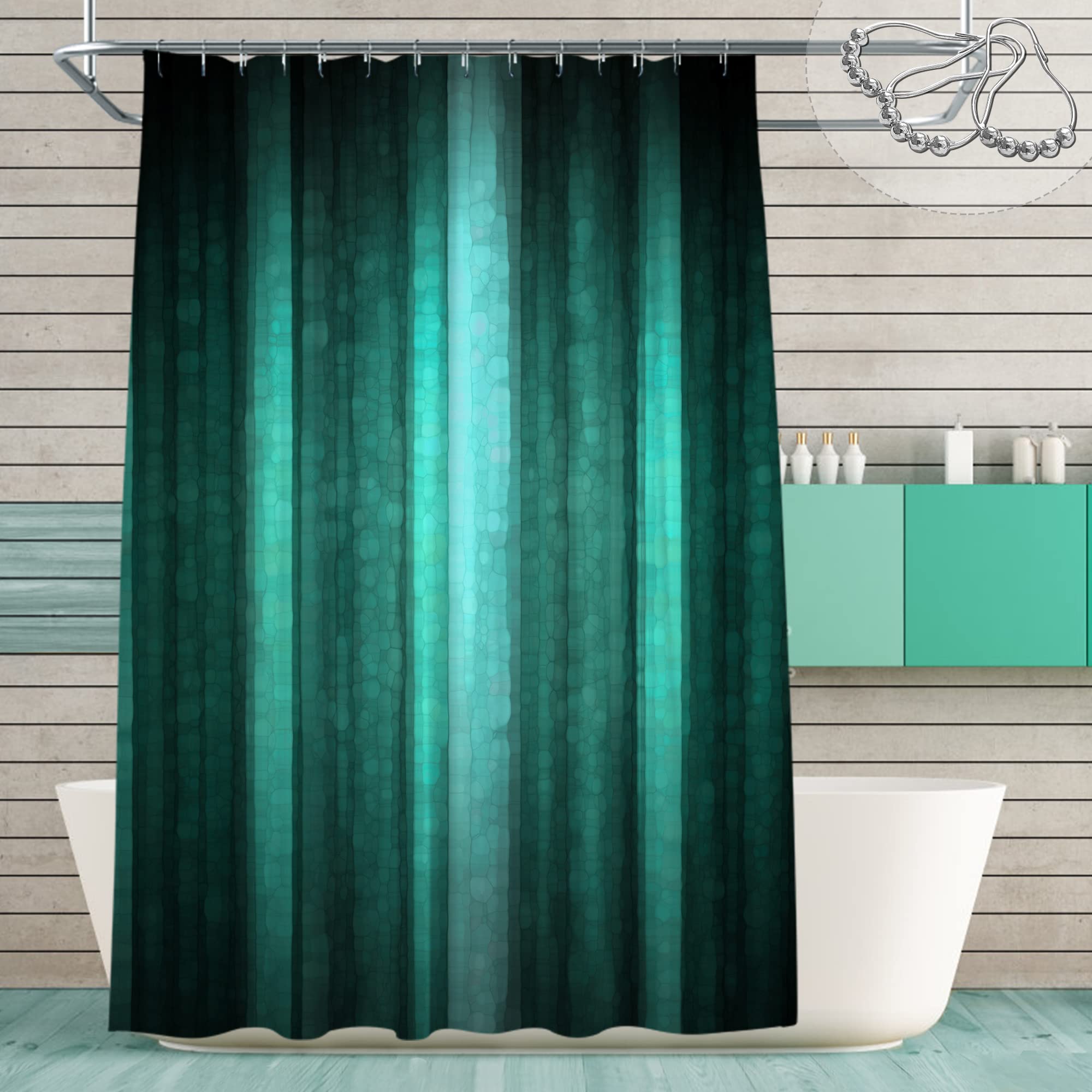 Gibelle Teal Shower Curtain, Cool Glass Texture Ombre Turquoise Shower Curtain, Abstract Modern Waterproof Fabric Bathroom Showe