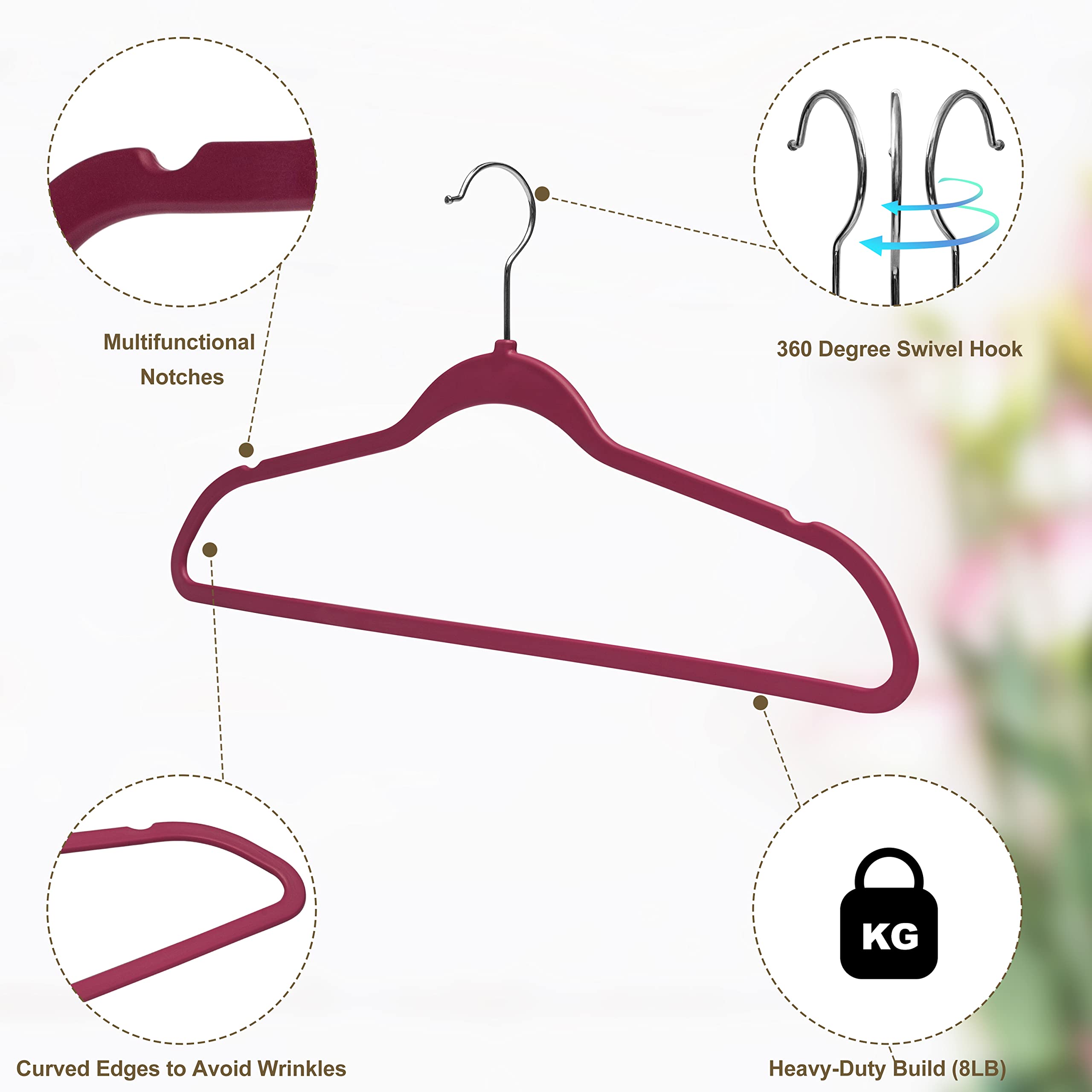 Quality Hangers 50 Pack Slim Plastic Hangers For Clothes - Heavy Duty Non-Velvet Raspberry Hangers With 360 Swivel Chrome Hook &