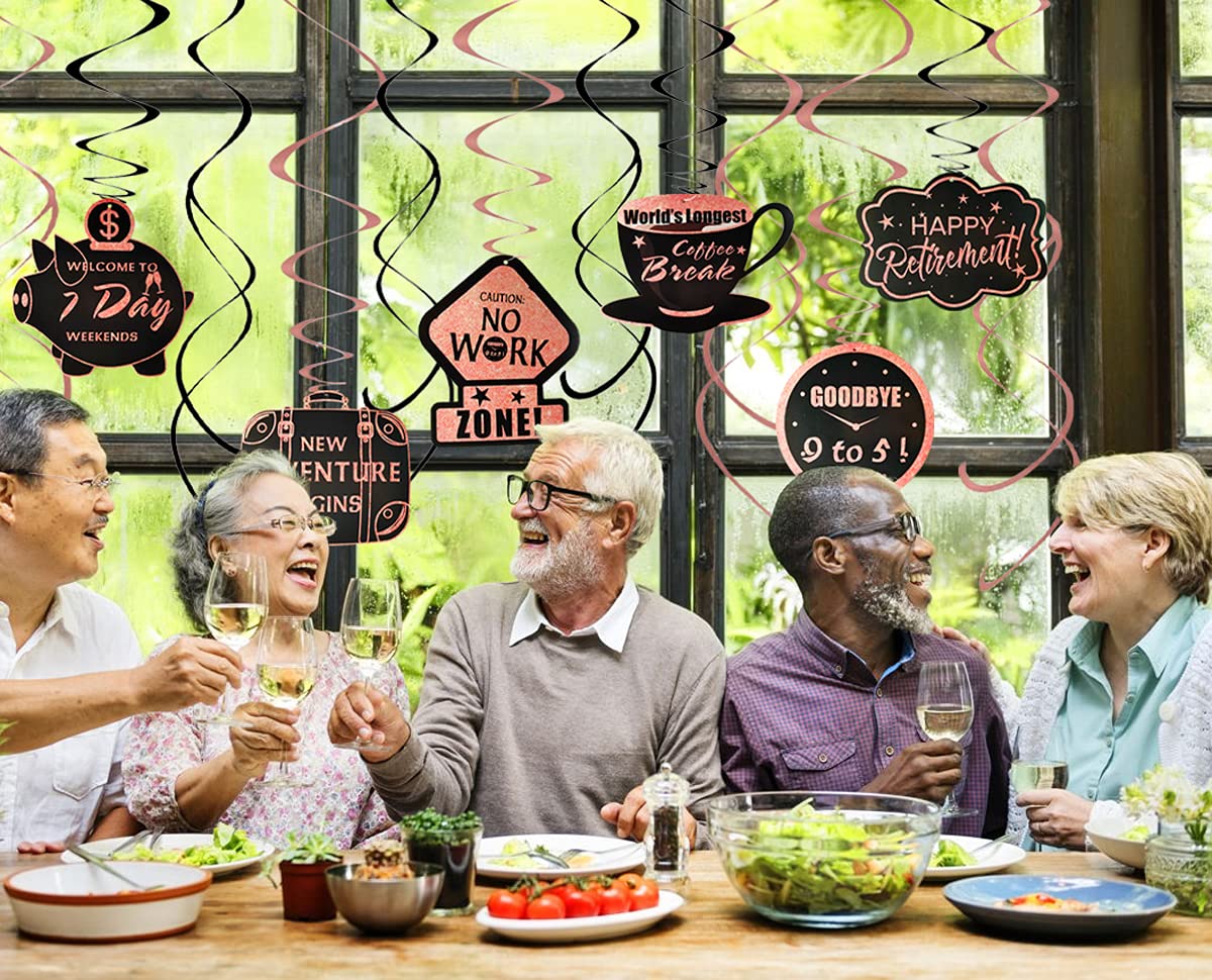 Retirement Party Decorations For Women Black Rose Gold Happy Retirement Banner And Swirls With Rose Gold Confetti Balloons Kit F