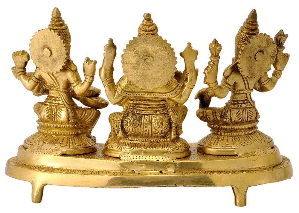 Kartique Brass Laxmi Ganesh Saraswati Idol | Ganesha Statue | Ganpati Murti | For Home Decor | Gift | (Gold)
