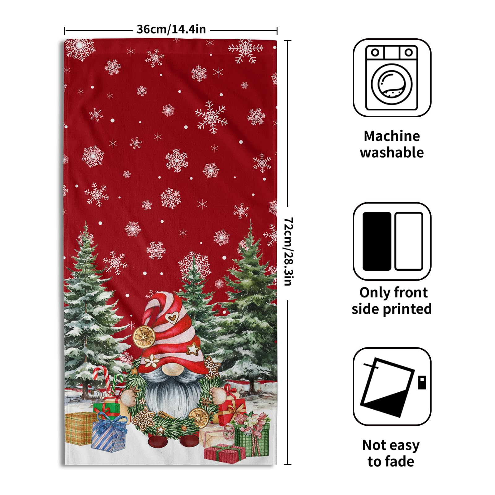 Red Christmas Cute Gnomes Hand Bath Towel Set Of 2 Winter Snowflake Towel 14''X28'' Winter Gnomes Hand Towels For Bathroom Soft