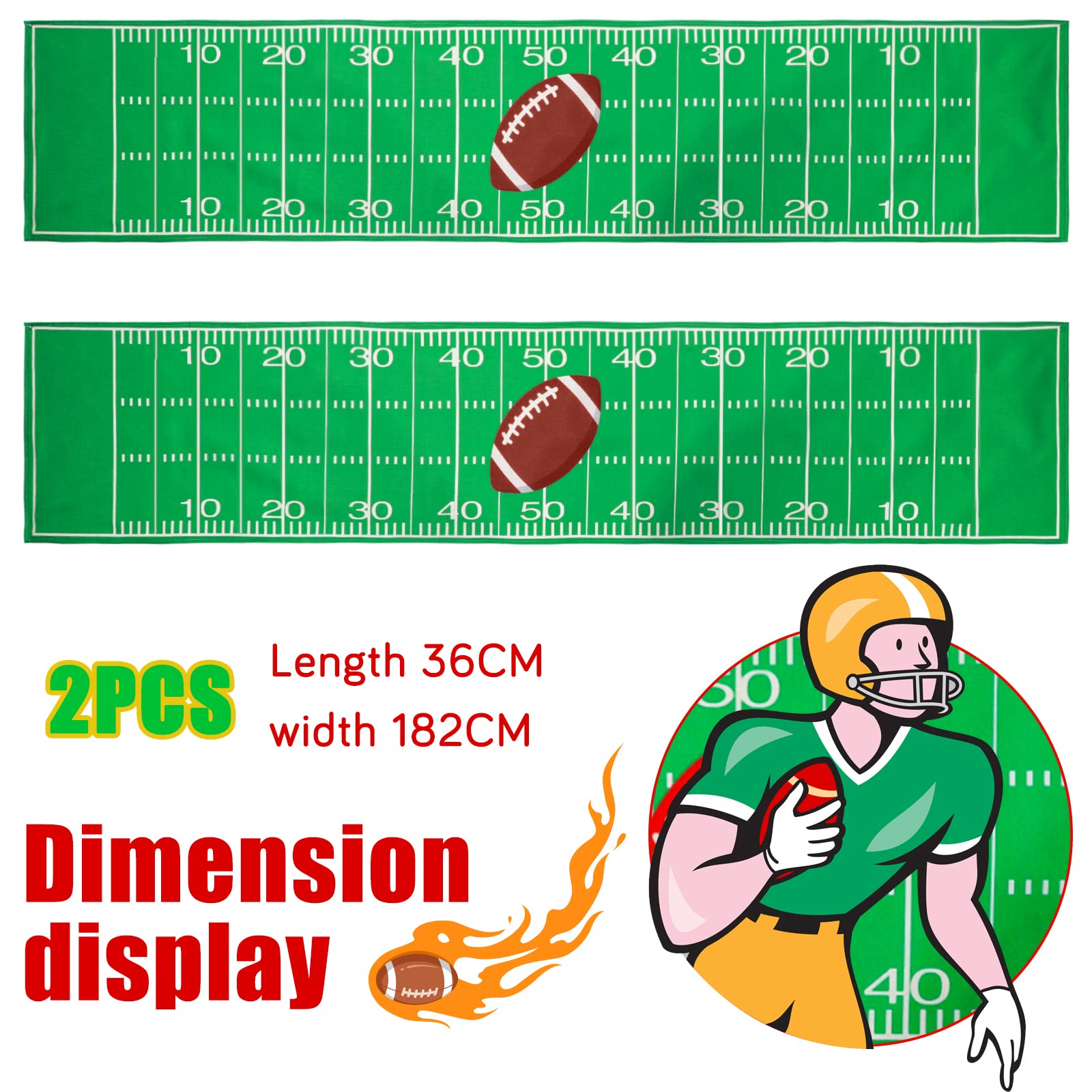 Tegeme 2 Pcs Football Table Runner Football Game Day Tablecloth Green Football Table Runner Table Centerpieces Decor For Kitchen