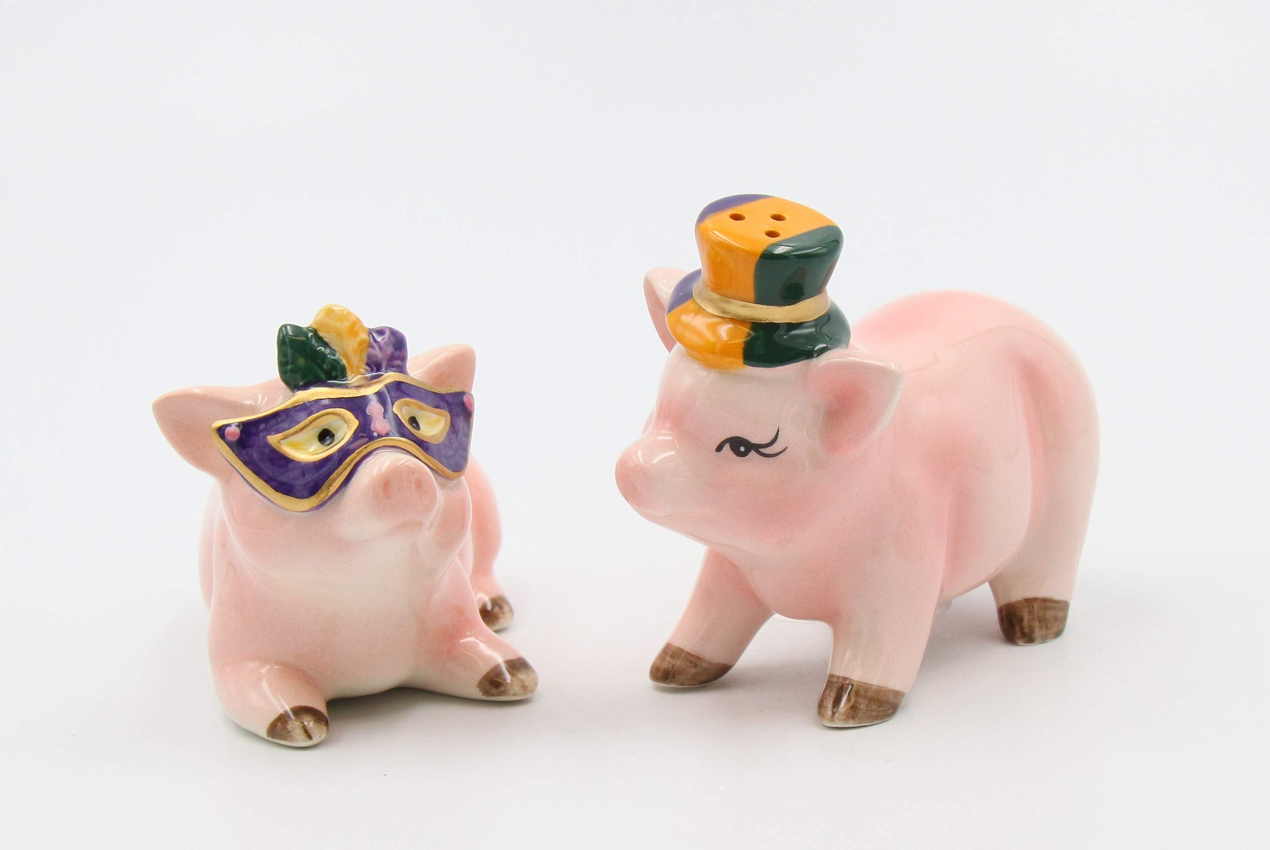 Fine Ceramic Mardi Gras Costume Pigs Couple Salt & Pepper Shakers Set, 3-5/8''