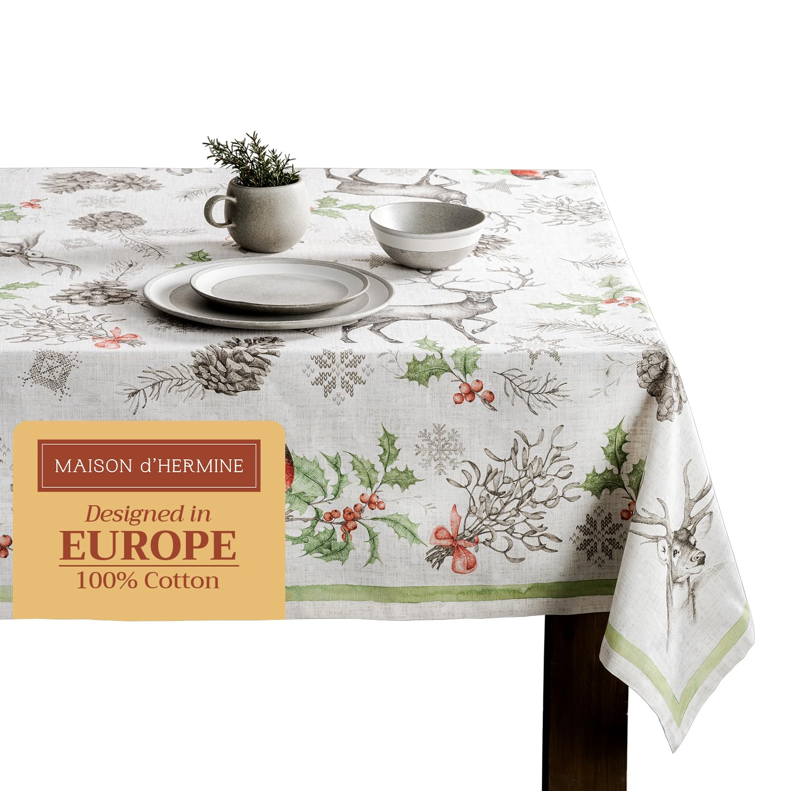 Maison D' Hermine 100% Cotton Table Cover - 60''X60'' Square Decorative Tablecloth - Washable Tablecloths For Dining, Home, Farm