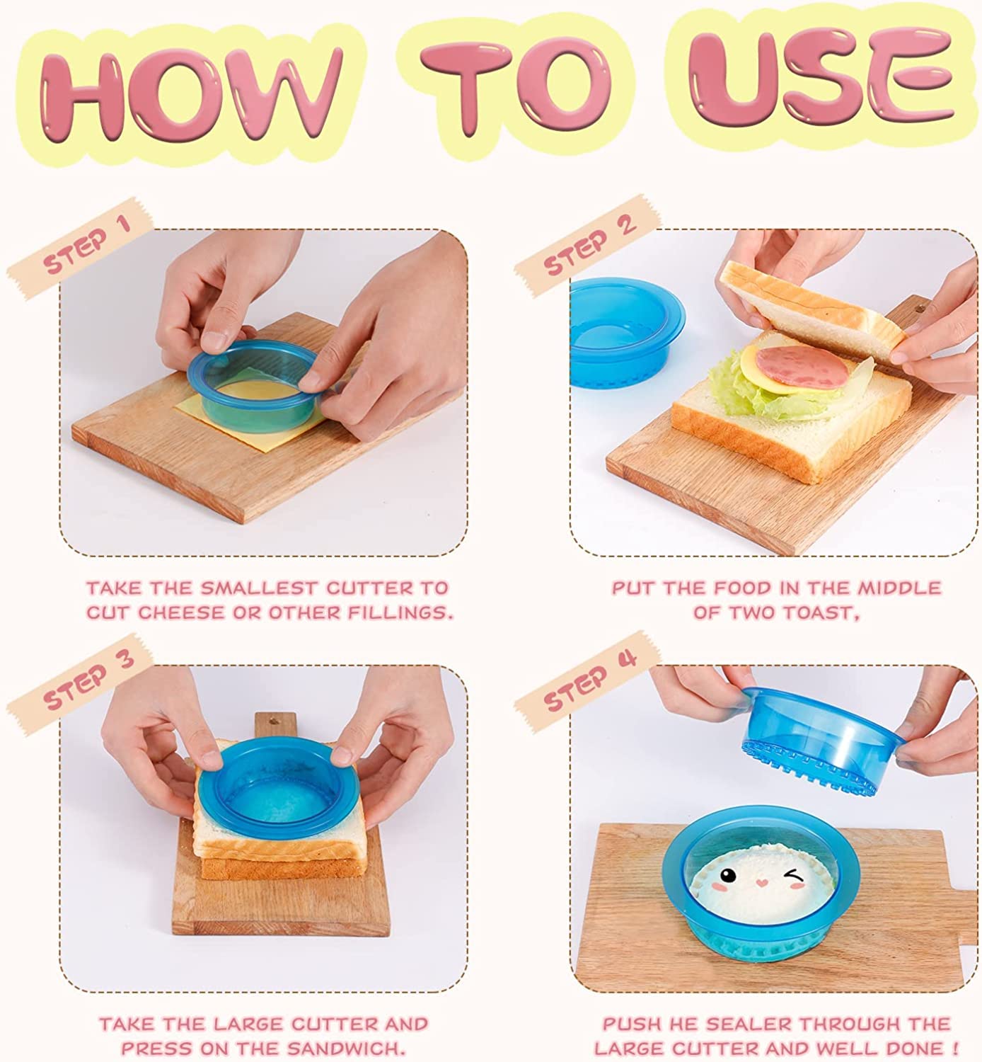 Hiyz Sandwich Cutter And Sealer, 5 Pcs Sandwich Cutter For Kids, Decruster Sandwich Maker, Sandwich Press Crimper Diy Jelly Crus