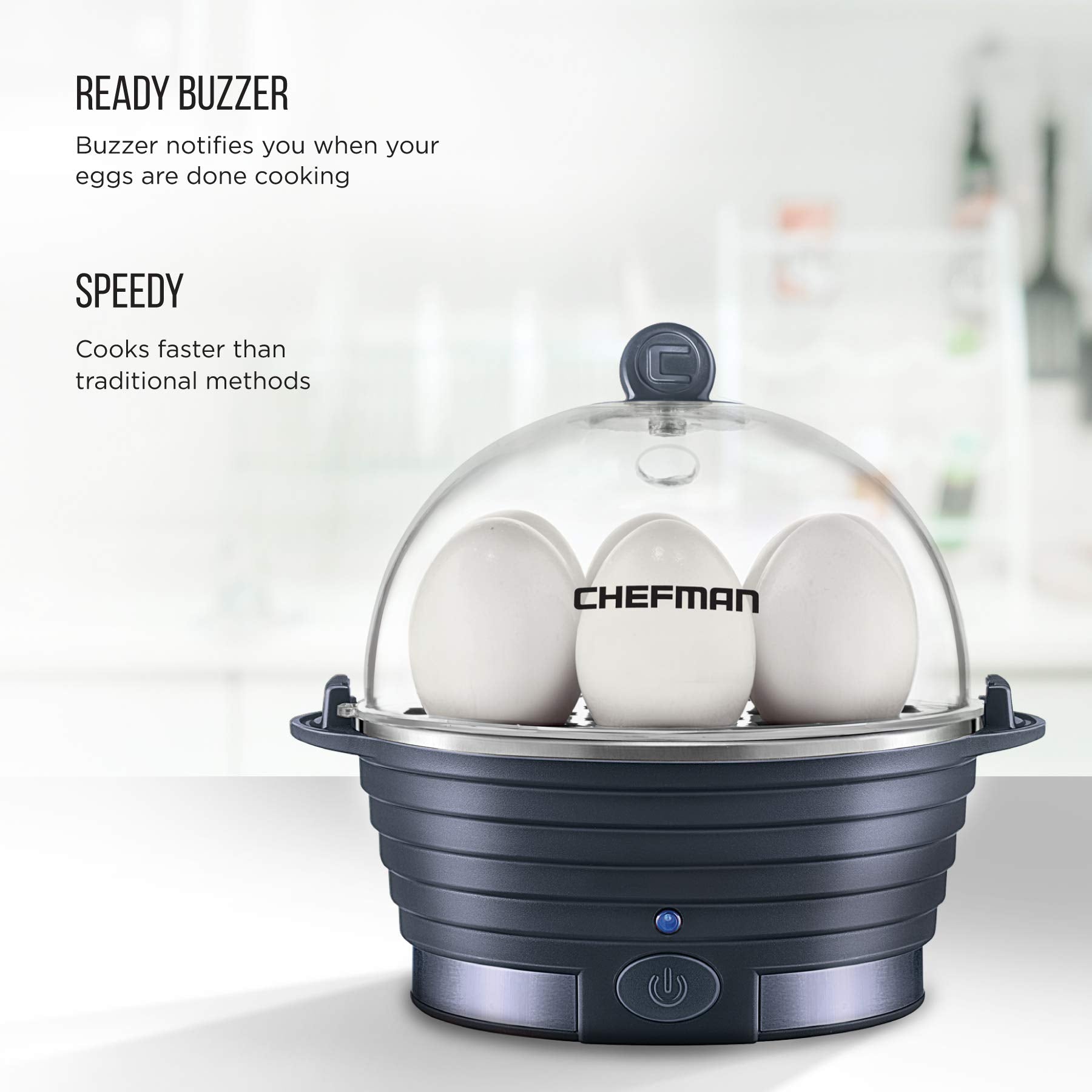 Chefman Electric Egg Cooker Boiler, Rapid Poacher, Food & Vegetable Steamer, Quickly Makes Up To 6, Hard, Medium Or Soft Boiled,