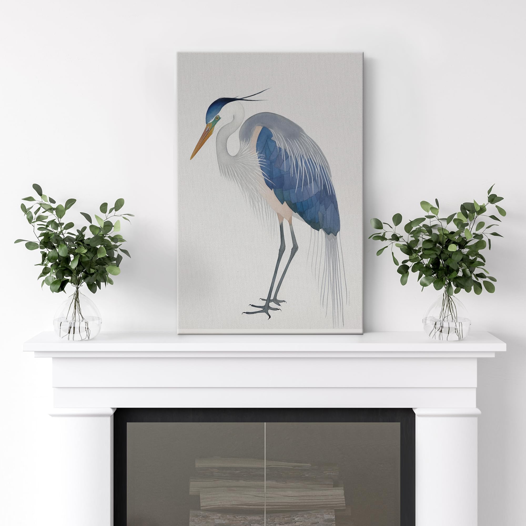 Wall26 Canvas Print Wall Art Blue Heron Bird Portrait Pastel Watercolor Animals Wilderness Illustrations Modern Art Antique Vint