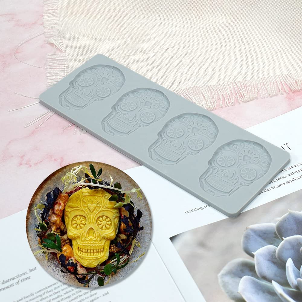 Fondant Lace Mold, Sugar Edible Cake Silicone Fondant Impression Lace Mat,Skull Pattern Silicone Lace Mould For Cake Decorating